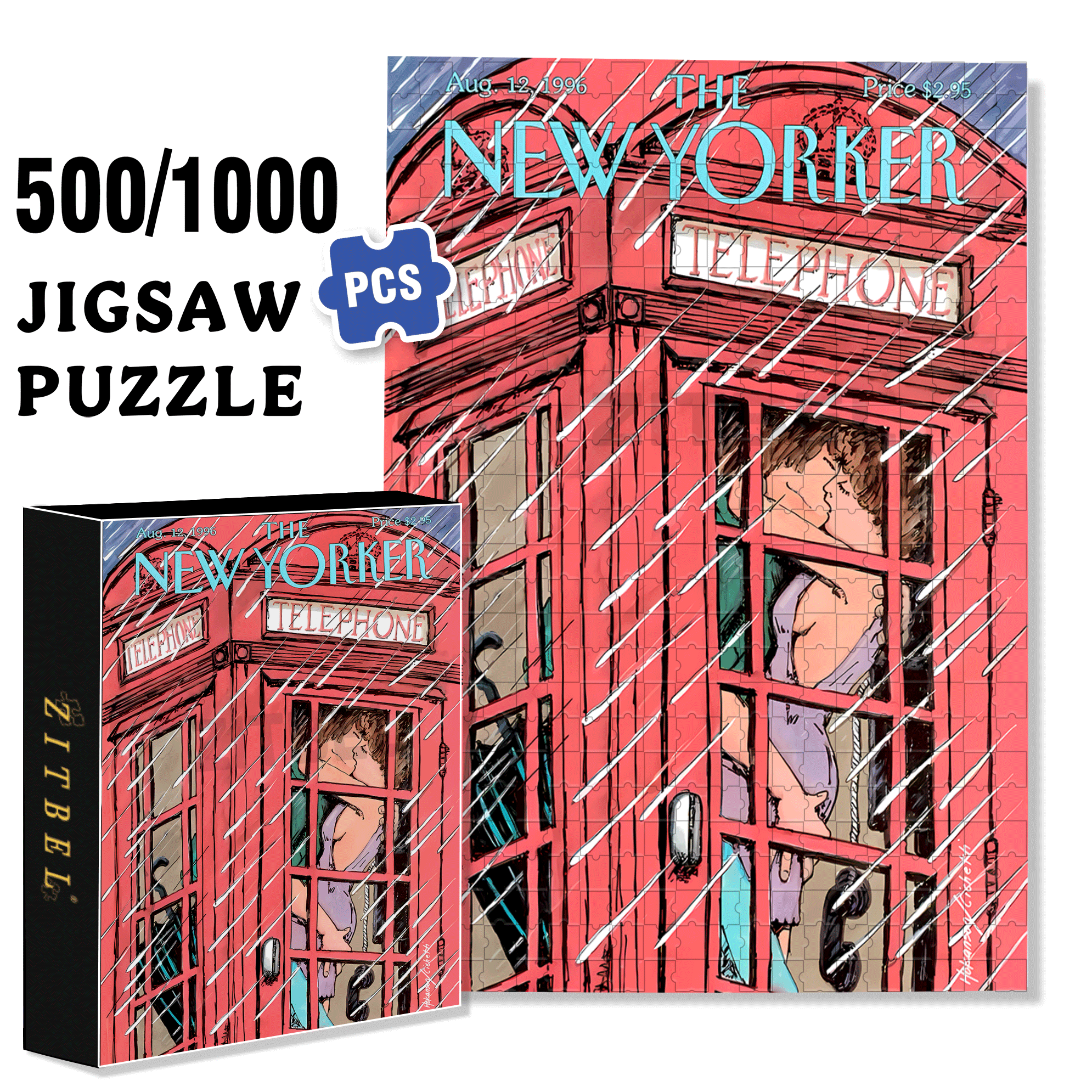 Phone Booth Romance 500pcs/1000pcs Jigsaw Puzzle, Scratch-Resistant, Interactive Family Game & Brain-Boosting DIY Decor, Perfect for Halloween, Christmas & New Year Gifts, Family Puzzle Game