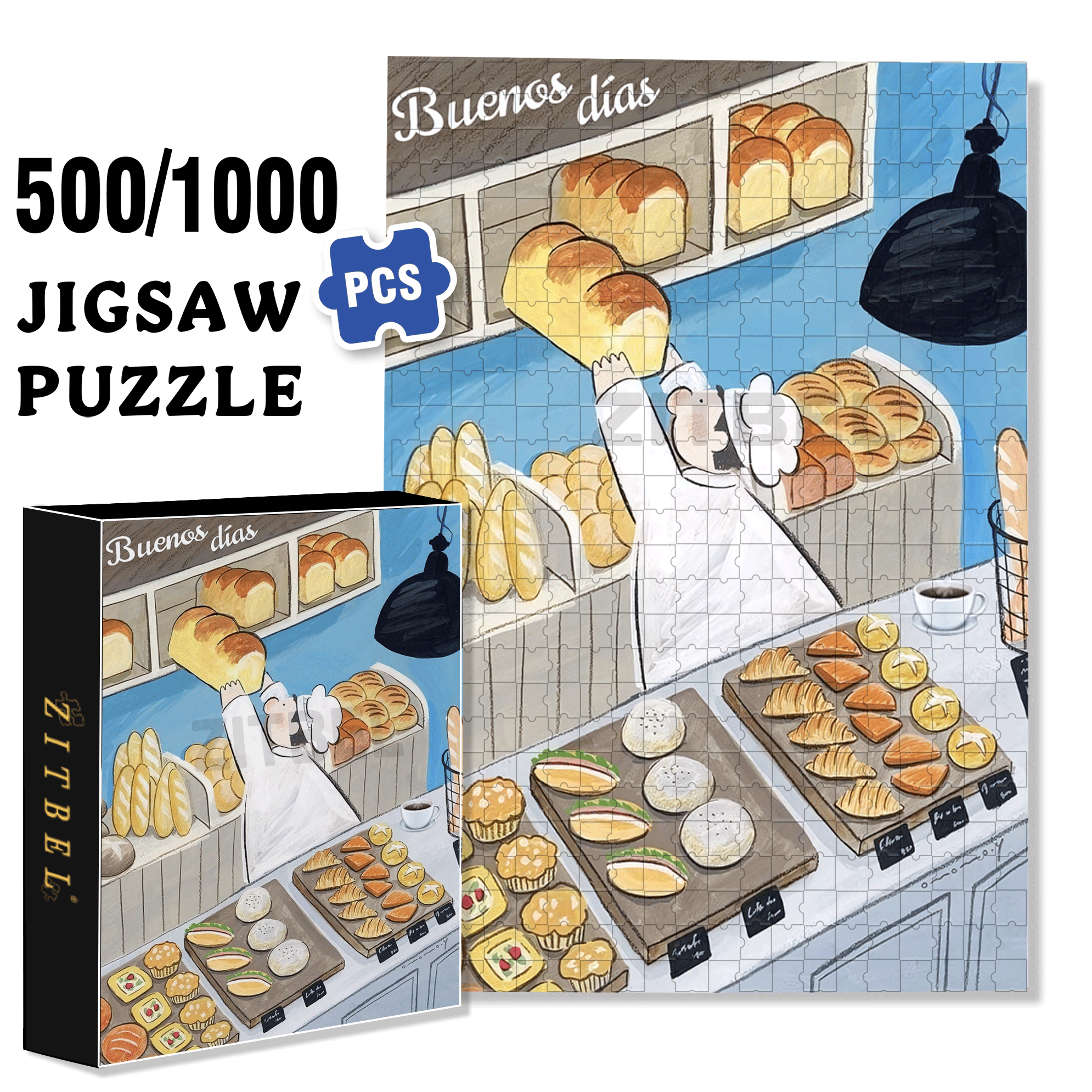 Pillow Bread 500pcs/1000pcs Jigsaw Puzzle, Scratch-Resistant, Interactive Family Game & Brain-Boosting DIY Decor, Perfect for Halloween, Christmas & New Year Gifts, Family Puzzle Game