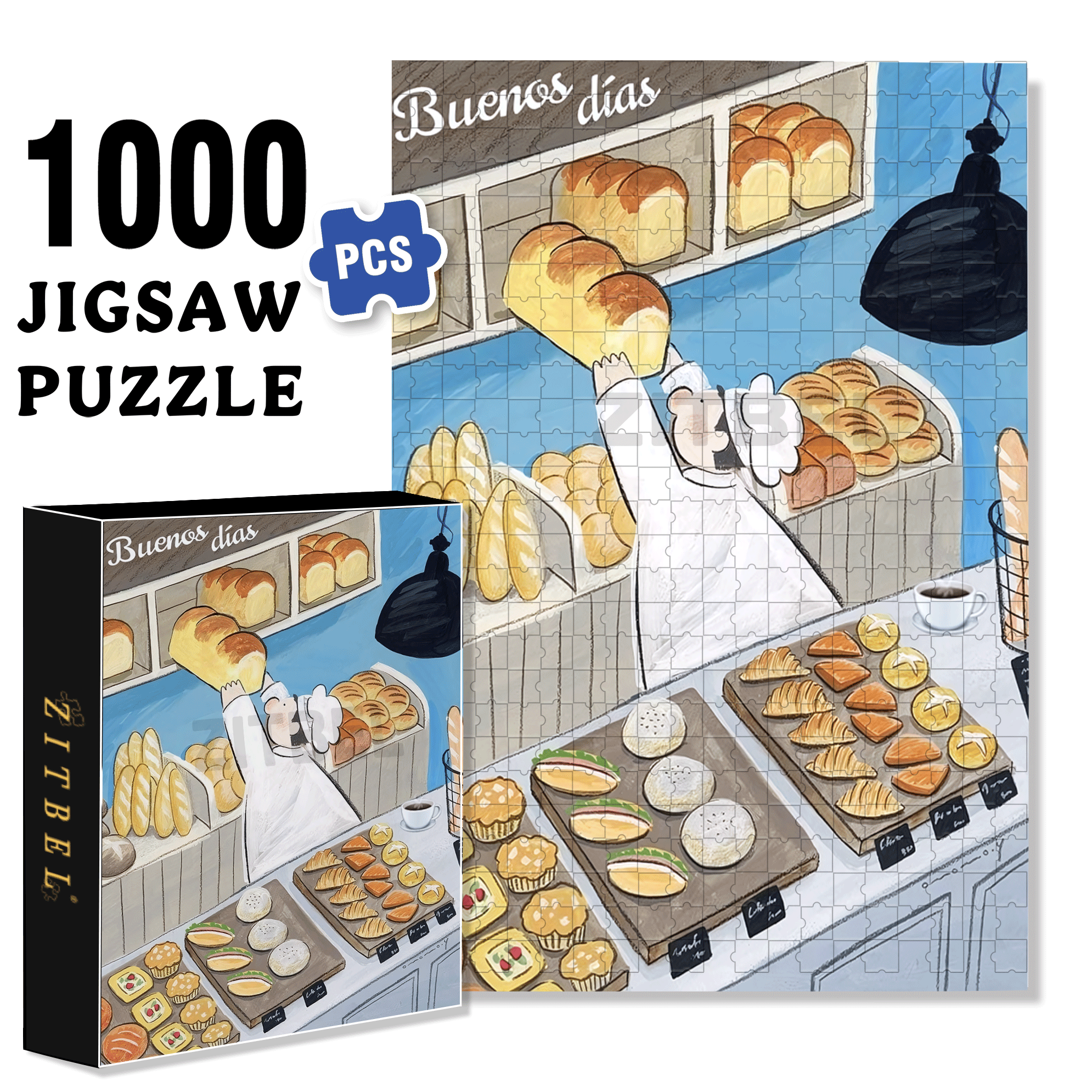 Pillow Bread 500pcs/1000pcs Jigsaw Puzzle, Scratch-Resistant, Interactive Family Game & Brain-Boosting DIY Decor, Perfect for Halloween, Christmas & New Year Gifts, Family Puzzle Game