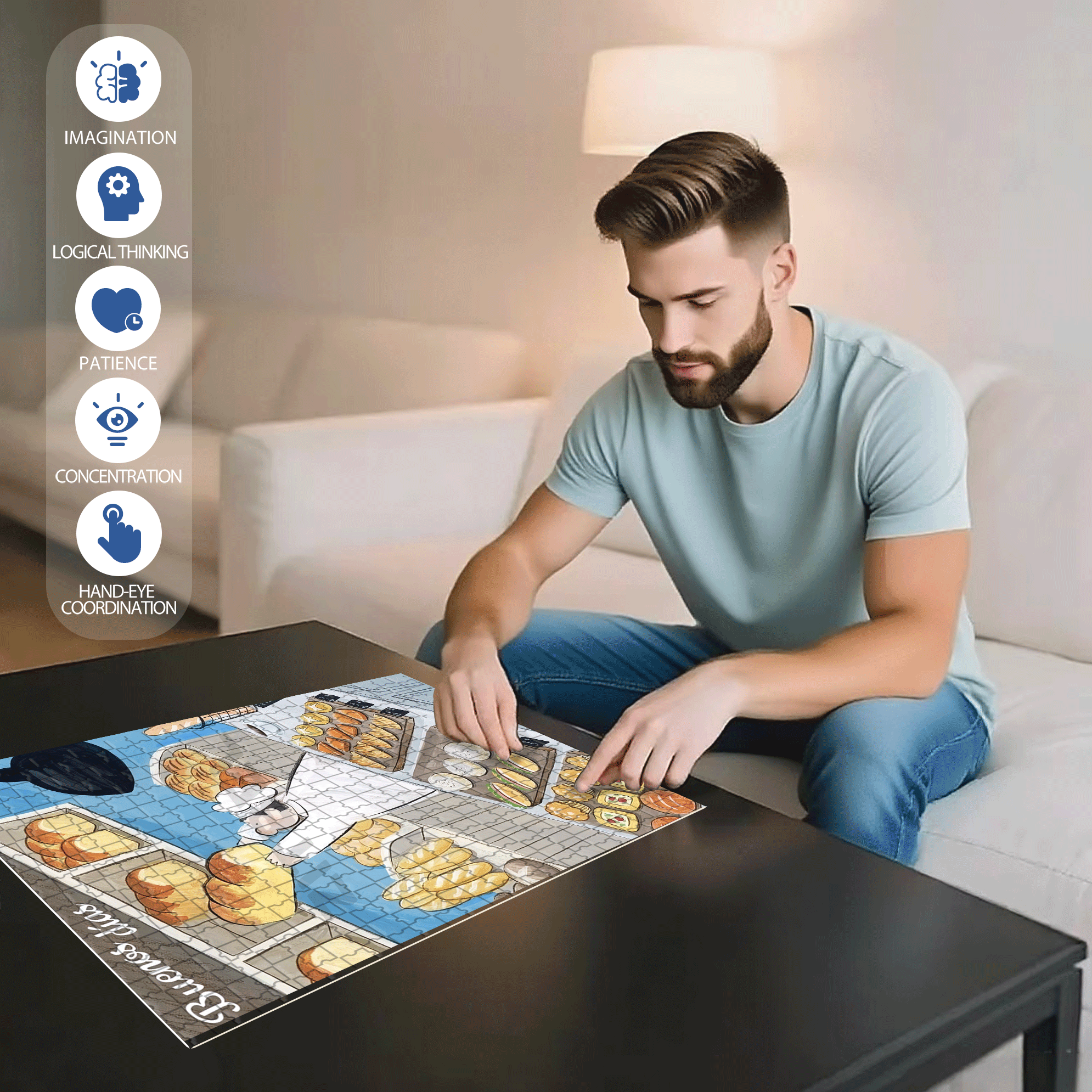 Pillow Bread 500pcs/1000pcs Jigsaw Puzzle, Scratch-Resistant, Interactive Family Game & Brain-Boosting DIY Decor, Perfect for Halloween, Christmas & New Year Gifts, Family Puzzle Game