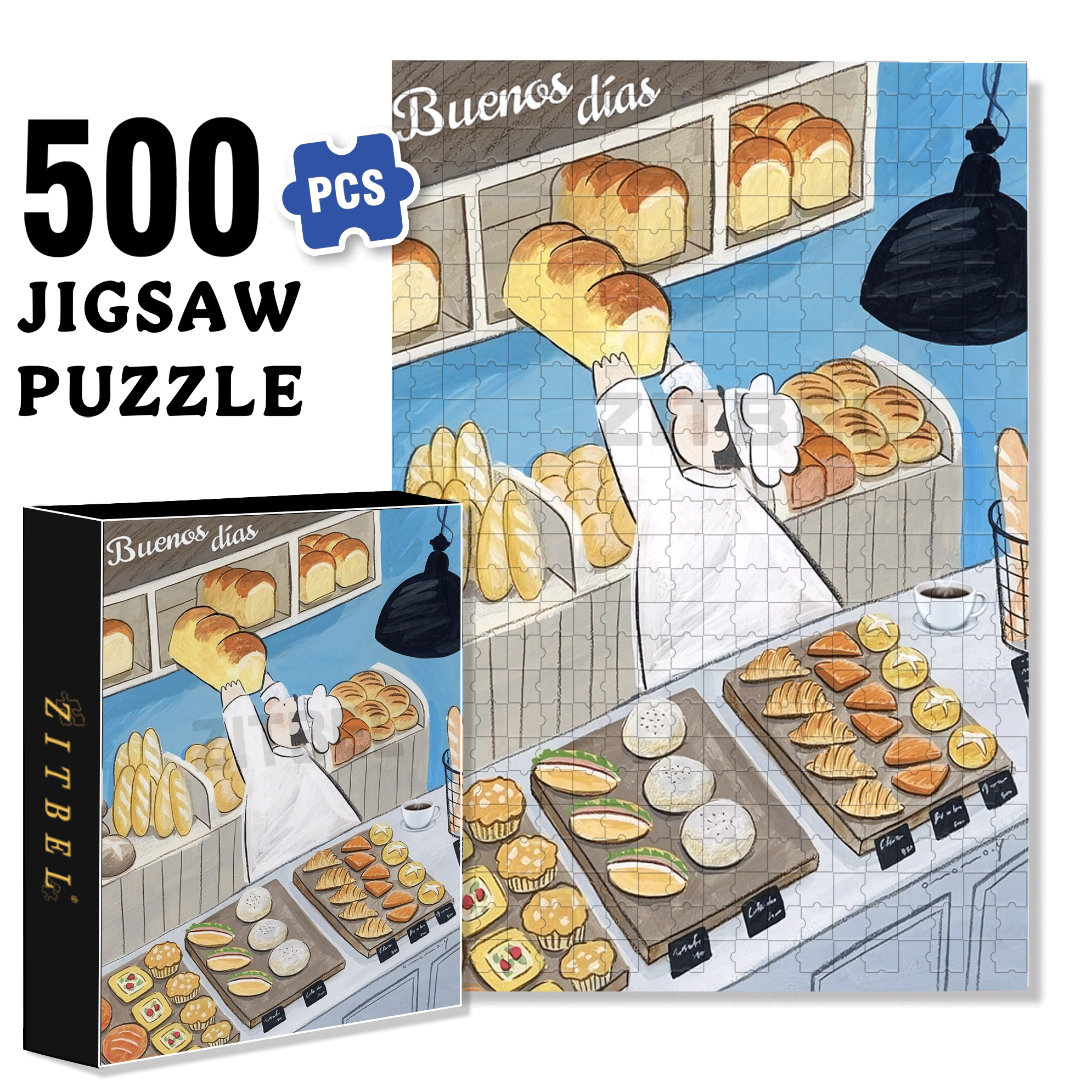 Pillow Bread 500pcs/1000pcs Jigsaw Puzzle, Scratch-Resistant, Interactive Family Game & Brain-Boosting DIY Decor, Perfect for Halloween, Christmas & New Year Gifts, Family Puzzle Game