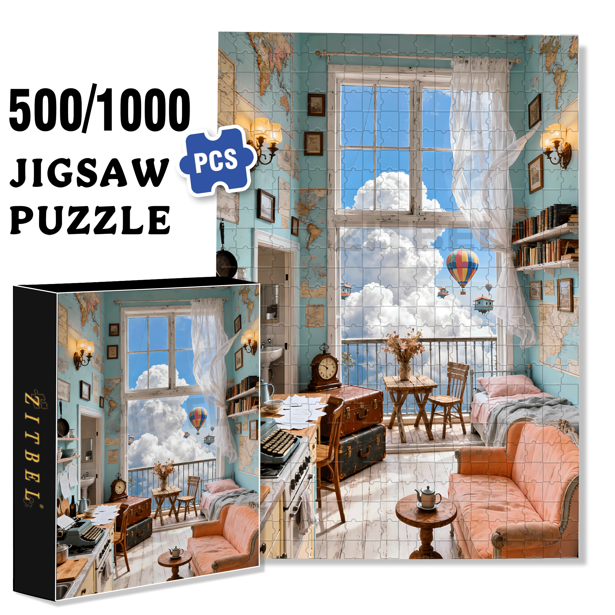 Sky Cabin 500pcs/1000pcs Jigsaw Puzzle, Scratch-Resistant, Interactive Family Game & Brain-Boosting DIY Decor, Perfect for Halloween, Christmas & New Year Gifts, Family Puzzle Game