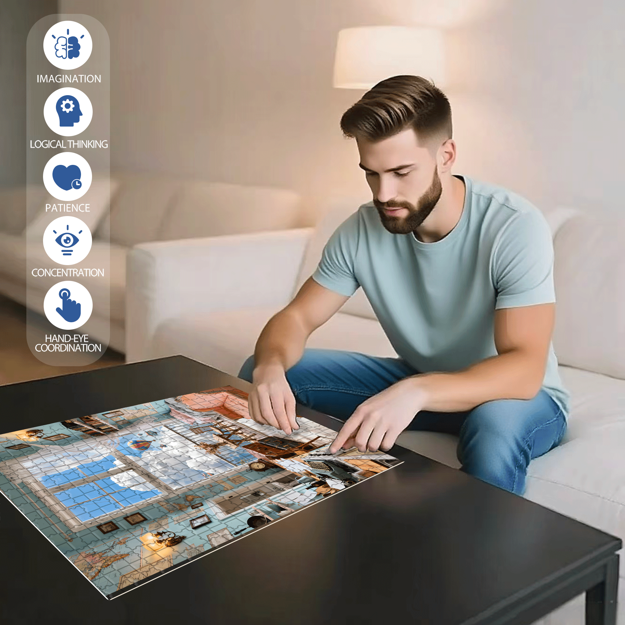 Sky Cabin 500pcs/1000pcs Jigsaw Puzzle, Scratch-Resistant, Interactive Family Game & Brain-Boosting DIY Decor, Perfect for Halloween, Christmas & New Year Gifts, Family Puzzle Game