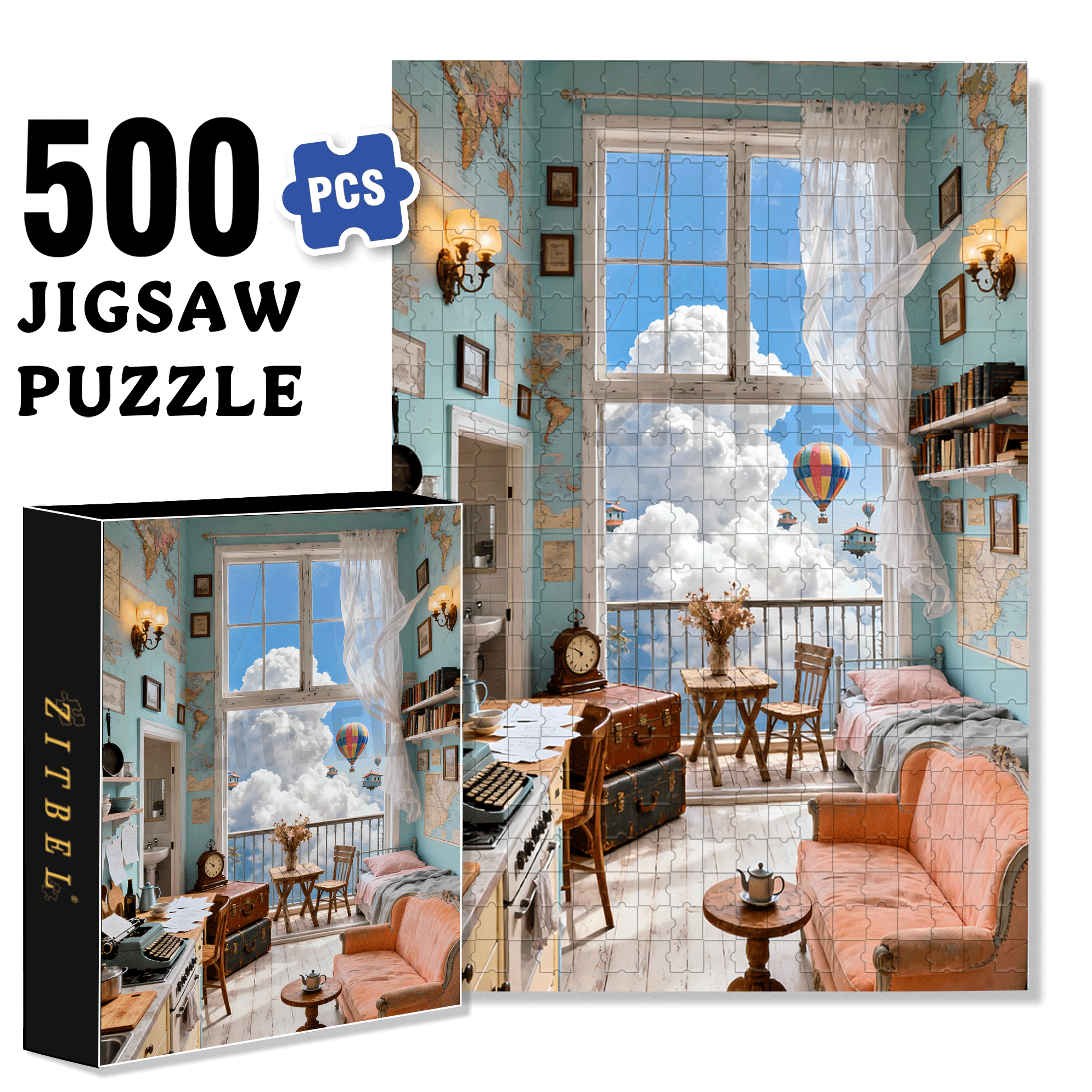 Sky Cabin 500pcs/1000pcs Jigsaw Puzzle, Scratch-Resistant, Interactive Family Game & Brain-Boosting DIY Decor, Perfect for Halloween, Christmas & New Year Gifts, Family Puzzle Game