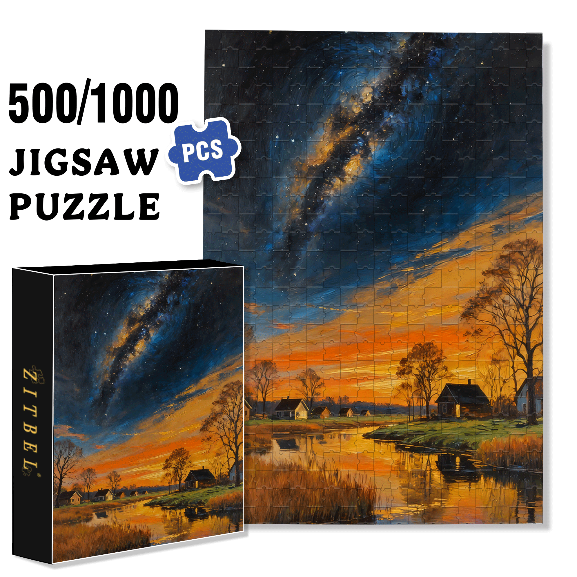 Stars In The Night Sky 500pcs/1000pcs Jigsaw Puzzle, Scratch-Resistant, Interactive Family Game & Brain-Boosting DIY Decor, Perfect for Halloween, Christmas & New Year Gifts, Family Puzzle Game