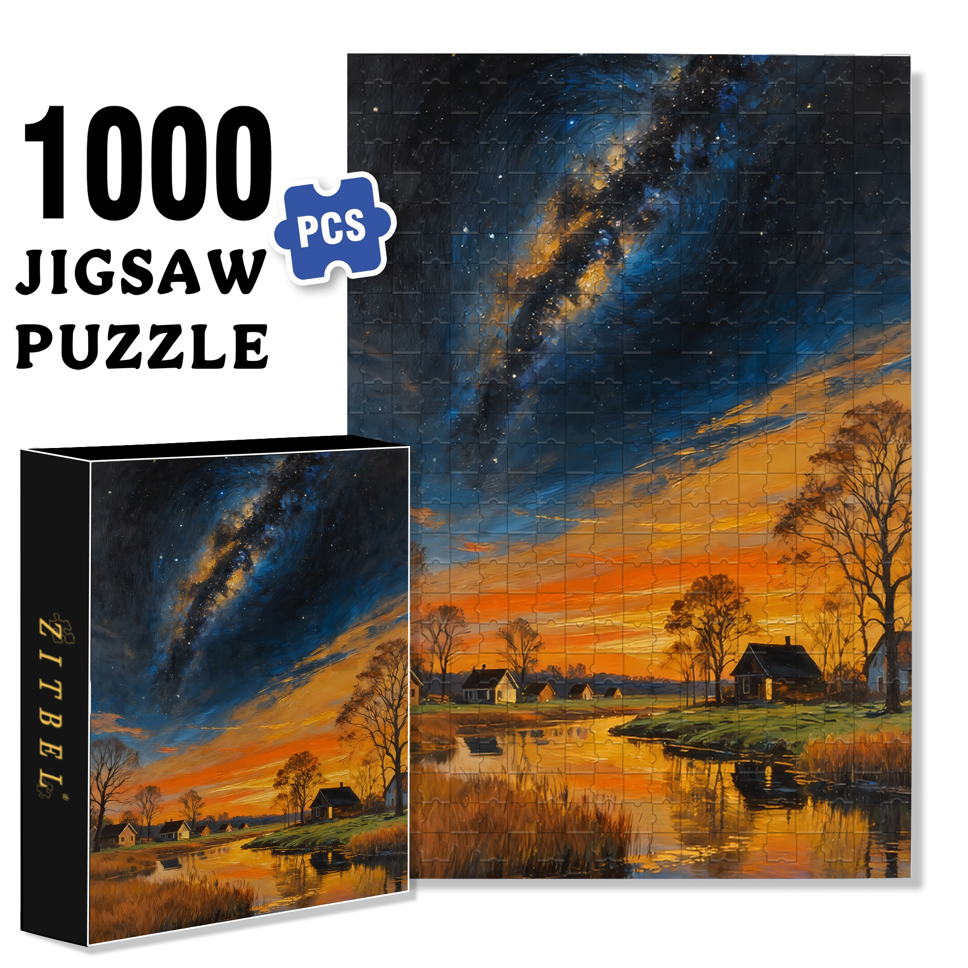 Stars In The Night Sky 500pcs/1000pcs Jigsaw Puzzle, Scratch-Resistant, Interactive Family Game & Brain-Boosting DIY Decor, Perfect for Halloween, Christmas & New Year Gifts, Family Puzzle Game