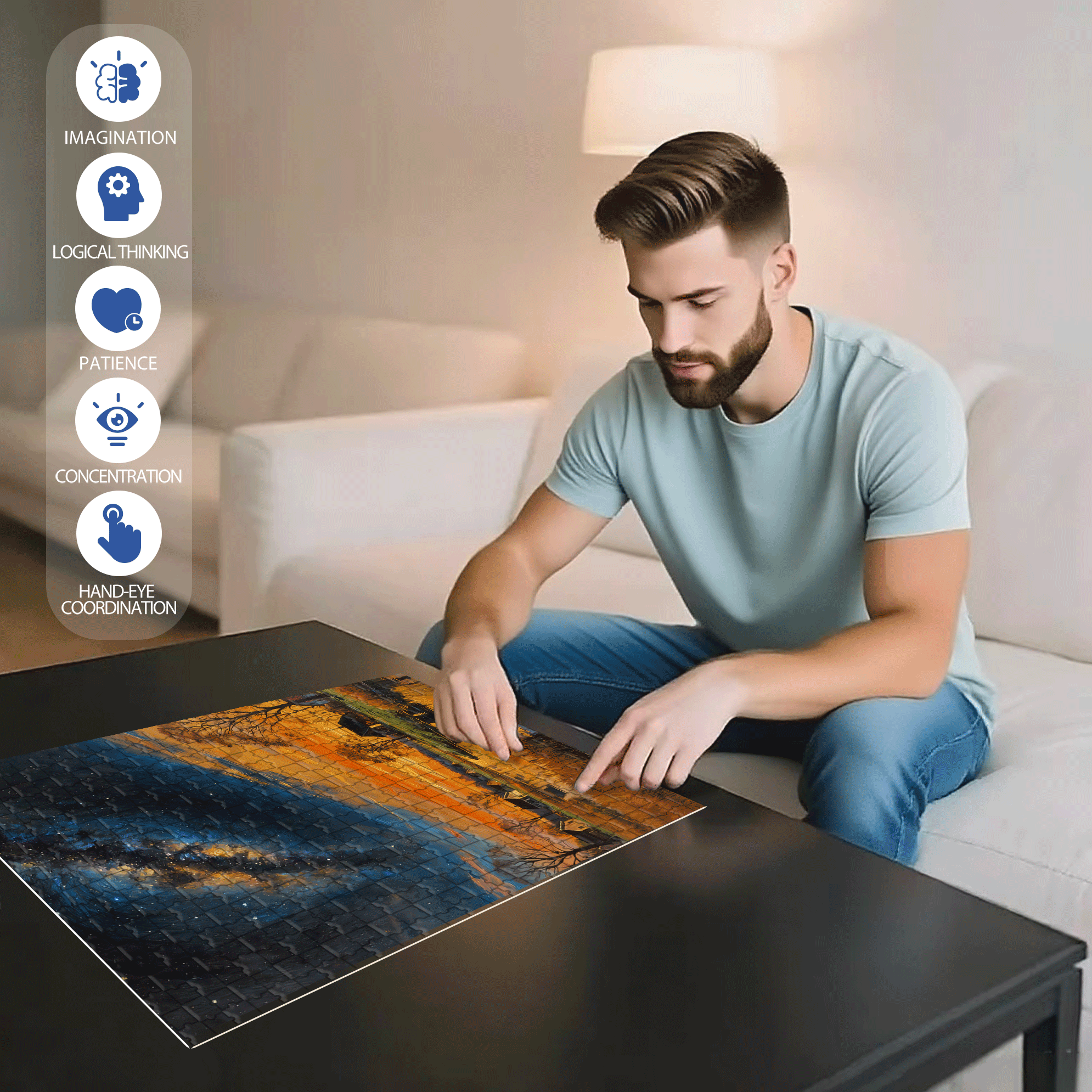 Stars In The Night Sky 500pcs/1000pcs Jigsaw Puzzle, Scratch-Resistant, Interactive Family Game & Brain-Boosting DIY Decor, Perfect for Halloween, Christmas & New Year Gifts, Family Puzzle Game