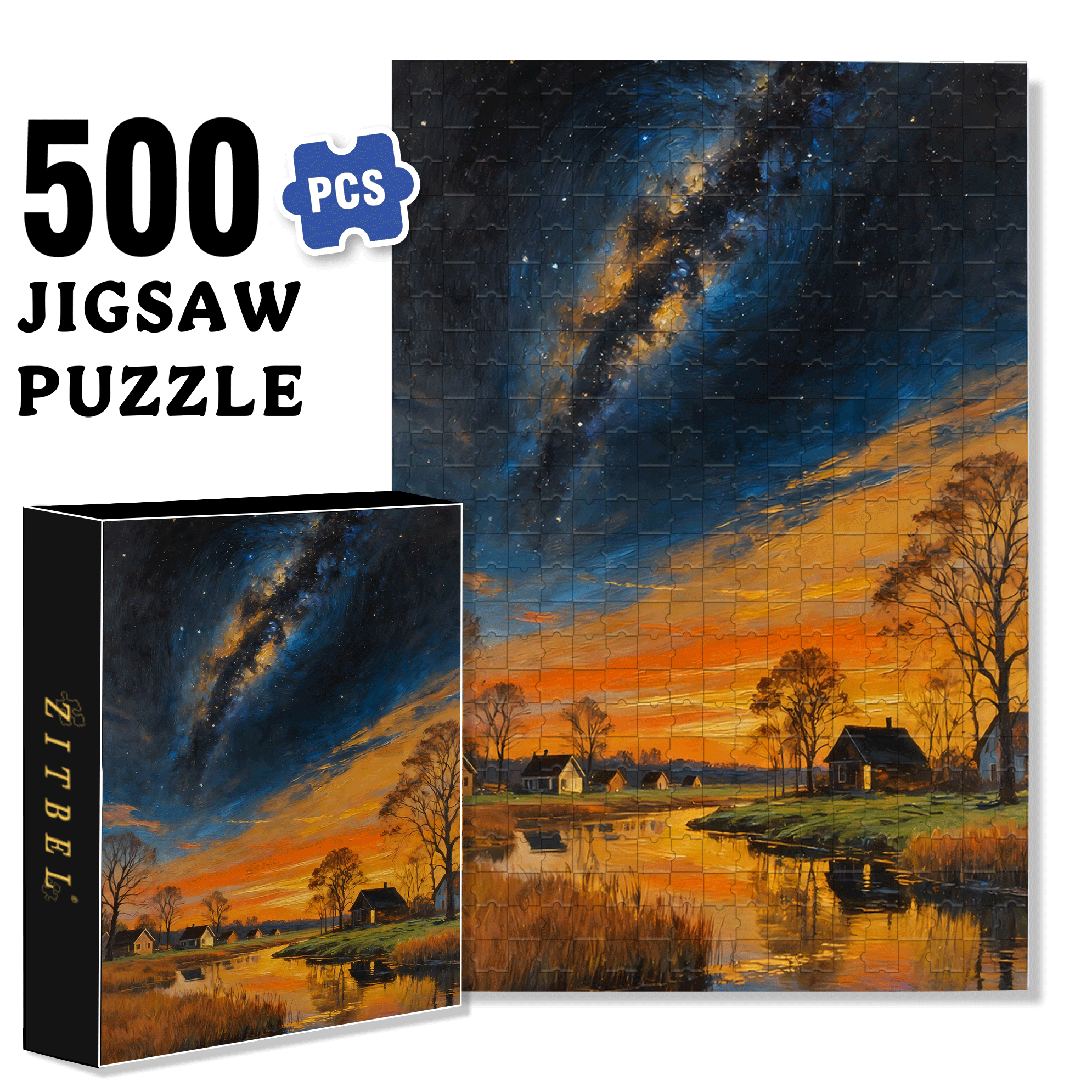 Stars In The Night Sky 500pcs/1000pcs Jigsaw Puzzle, Scratch-Resistant, Interactive Family Game & Brain-Boosting DIY Decor, Perfect for Halloween, Christmas & New Year Gifts, Family Puzzle Game