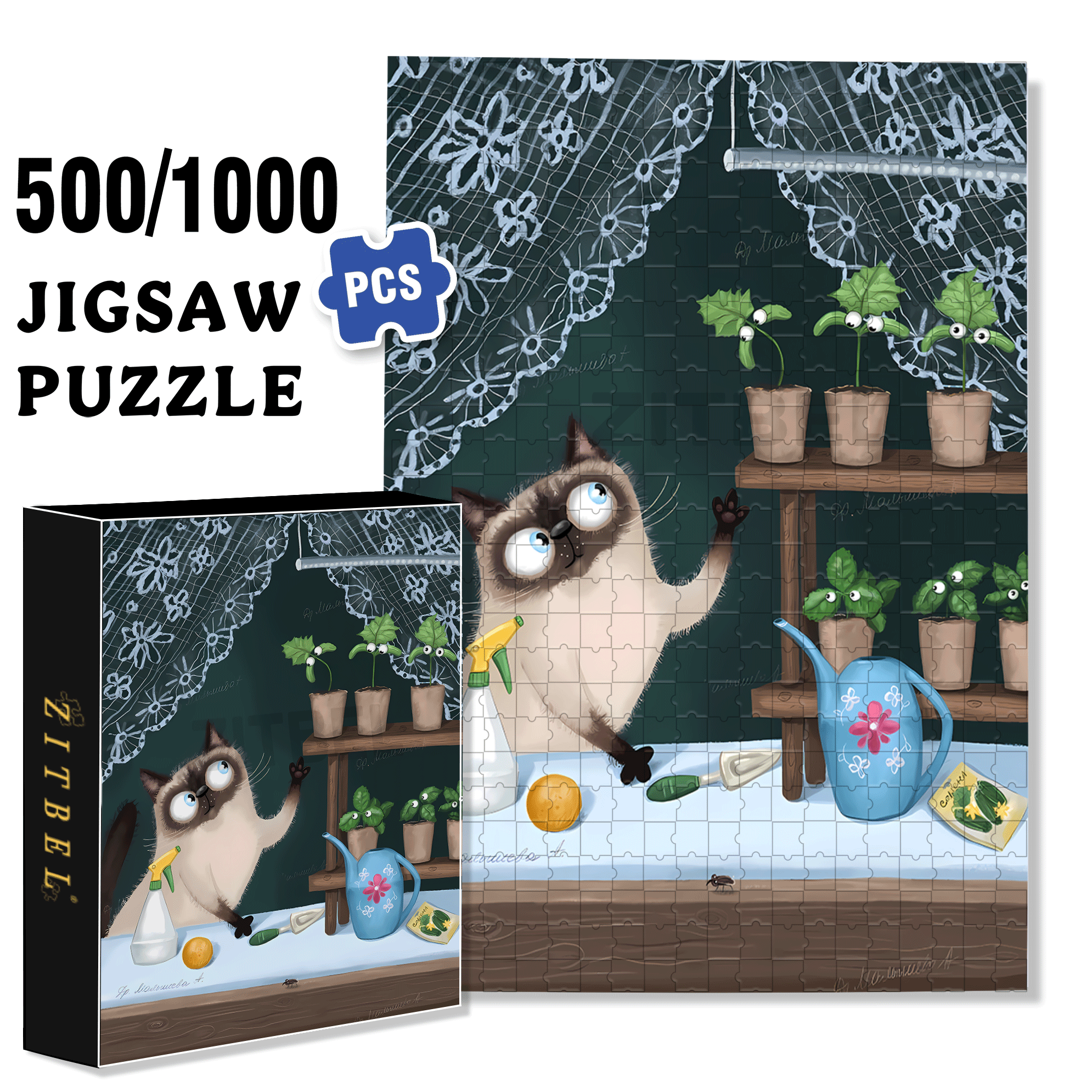 Talking to Plants 500pcs/1000pcs Jigsaw Puzzle, Scratch-Resistant, Interactive Family Game & Brain-Boosting DIY Decor, Perfect for Halloween, Christmas & New Year Gifts, Family Puzzle Game