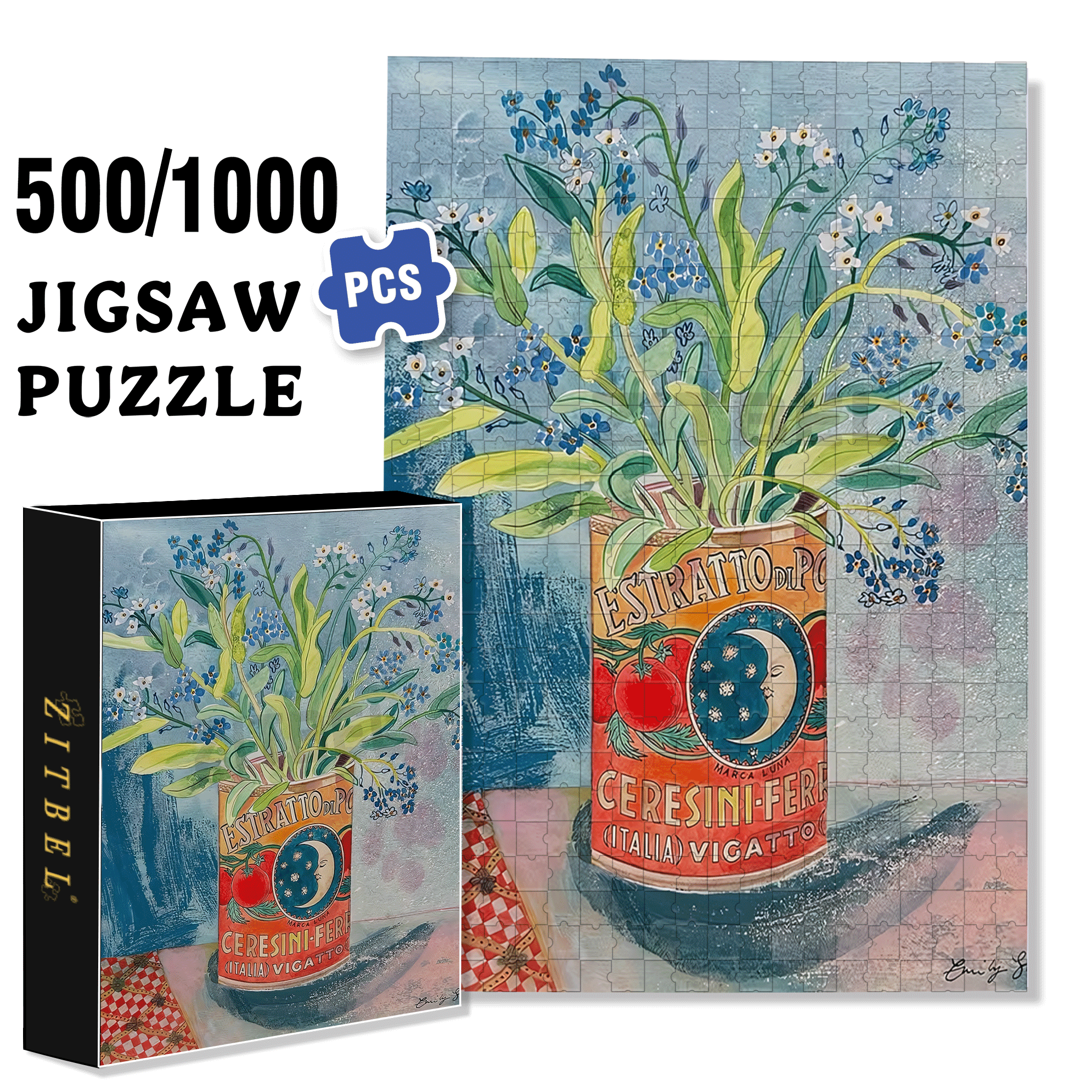 Tin Can 500pcs/1000pcs Jigsaw Puzzle, Scratch-Resistant, Interactive Family Game & Brain-Boosting DIY Decor, Perfect for Halloween, Christmas & New Year Gifts, Family Puzzle Game