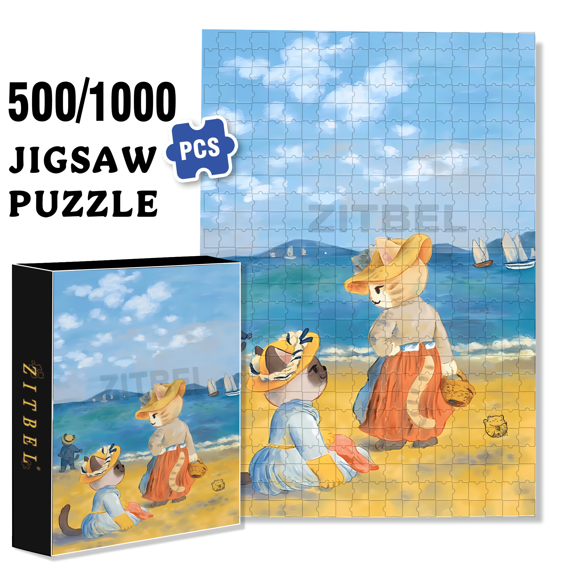 Aan Het Strand 500pcs/1000pcs Jigsaw Puzzle, Scratch-Resistant, Interactive Family Game & Brain-Boosting DIY Decor, Perfect for Halloween, Christmas & New Year Gifts, Family Puzzle Game