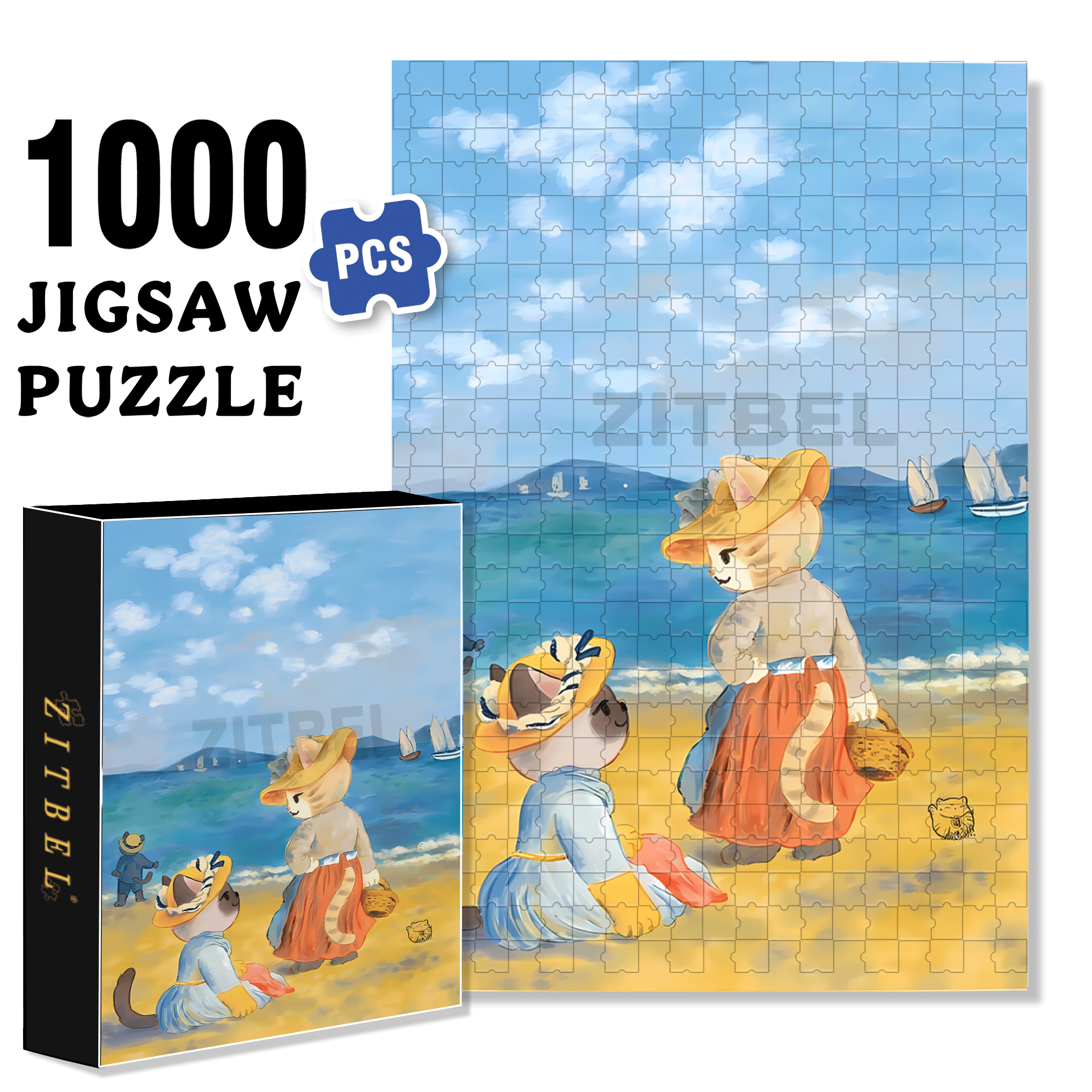 Aan Het Strand 500pcs/1000pcs Jigsaw Puzzle, Scratch-Resistant, Interactive Family Game & Brain-Boosting DIY Decor, Perfect for Halloween, Christmas & New Year Gifts, Family Puzzle Game