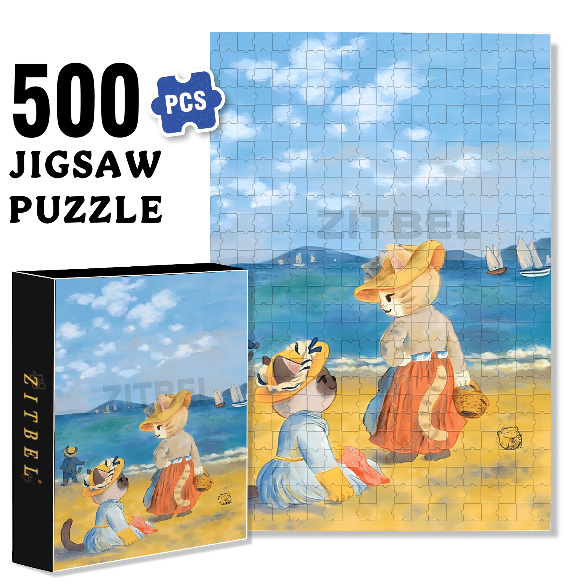 Aan Het Strand 500pcs/1000pcs Jigsaw Puzzle, Scratch-Resistant, Interactive Family Game & Brain-Boosting DIY Decor, Perfect for Halloween, Christmas & New Year Gifts, Family Puzzle Game