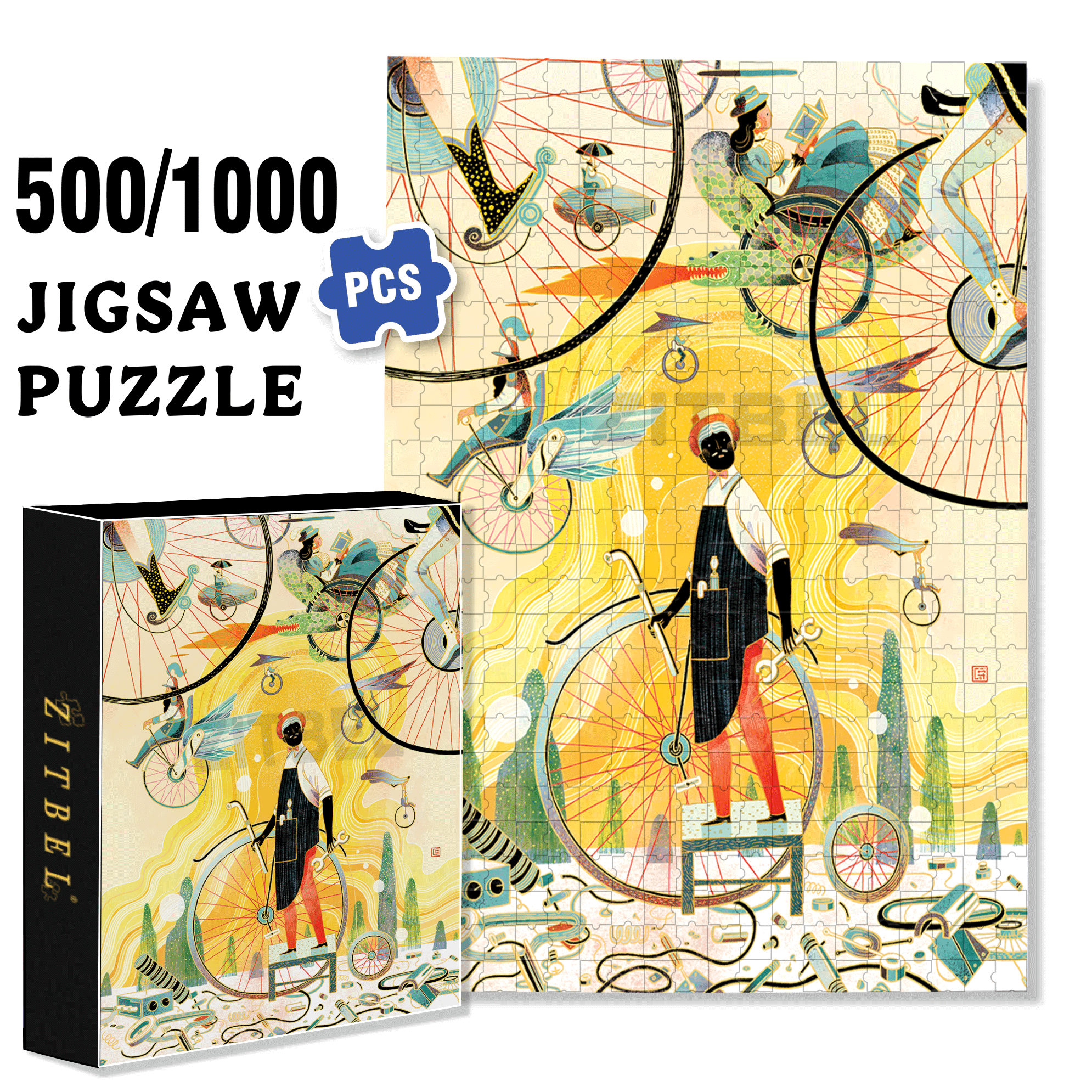 Bicycle Repairman 500pcs/1000pcs Jigsaw Puzzle, Scratch-Resistant, Interactive Family Game & Brain-Boosting DIY Decor, Perfect for Halloween, Christmas & New Year Gifts, Family Puzzle Game