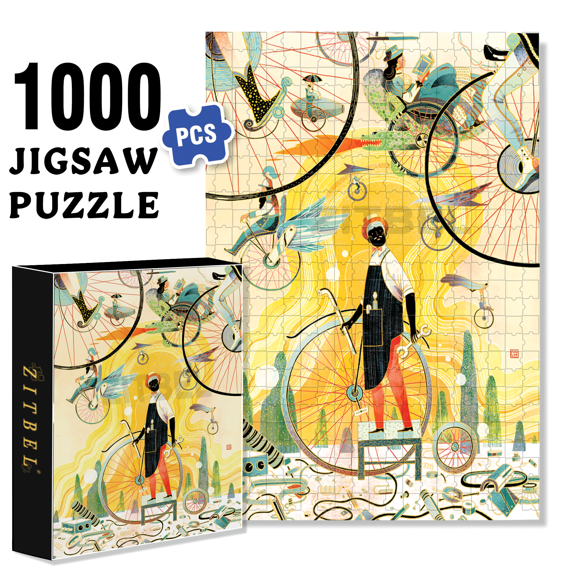 Bicycle Repairman 500pcs/1000pcs Jigsaw Puzzle, Scratch-Resistant, Interactive Family Game & Brain-Boosting DIY Decor, Perfect for Halloween, Christmas & New Year Gifts, Family Puzzle Game