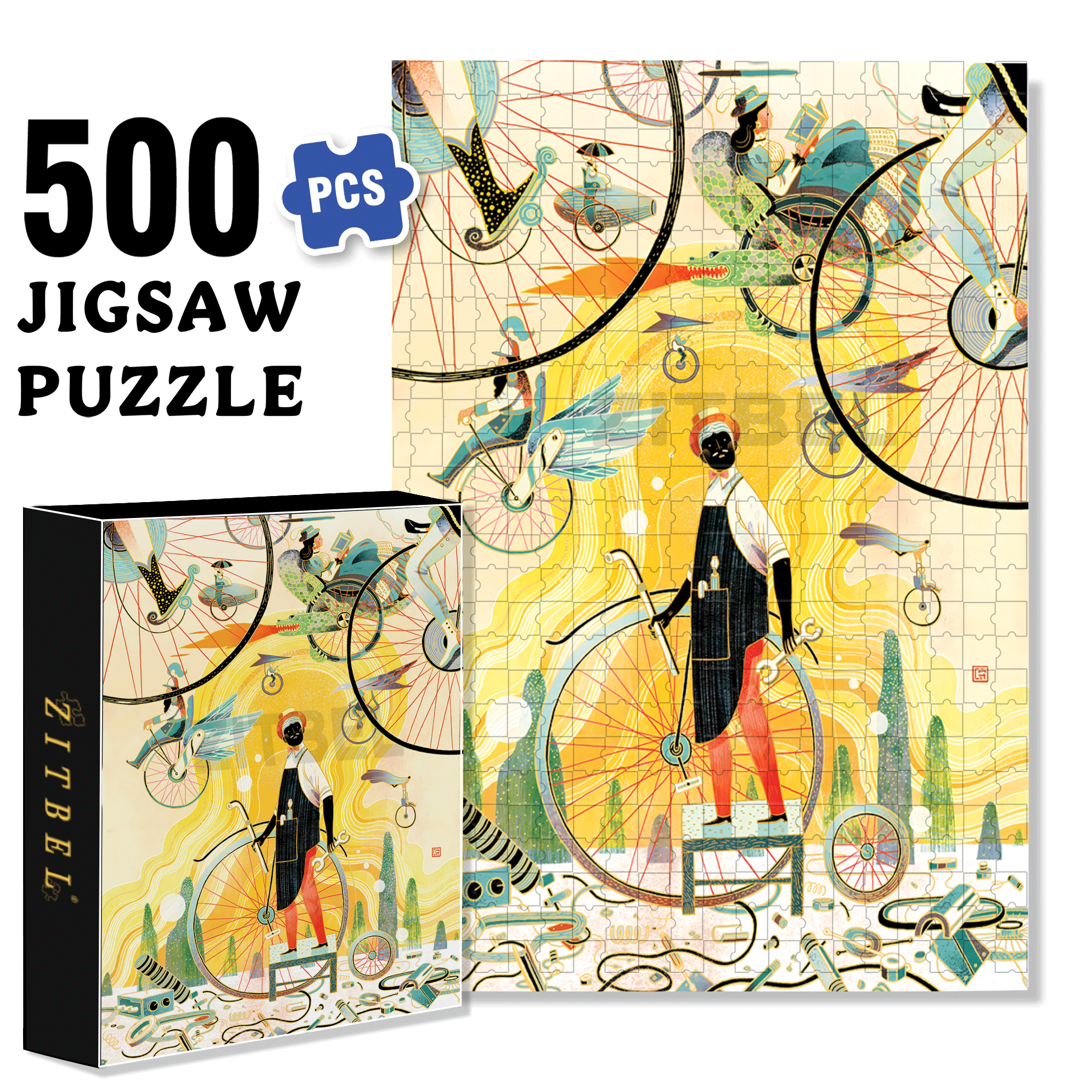 Bicycle Repairman 500pcs/1000pcs Jigsaw Puzzle, Scratch-Resistant, Interactive Family Game & Brain-Boosting DIY Decor, Perfect for Halloween, Christmas & New Year Gifts, Family Puzzle Game