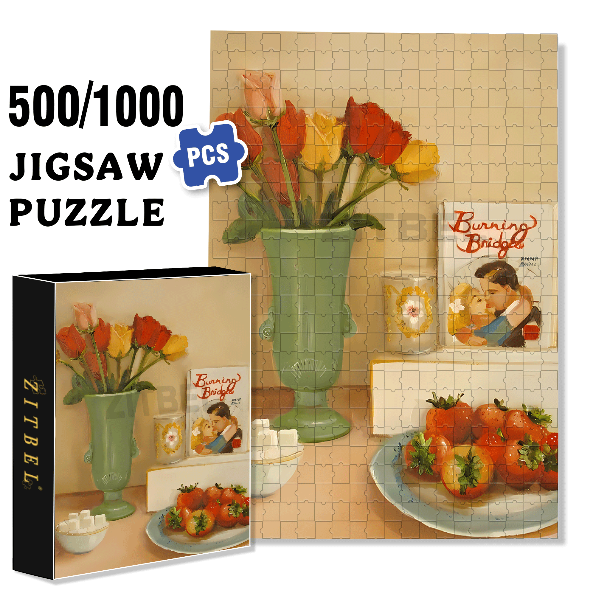 Burning Bridges 500pcs/1000pcs Jigsaw Puzzle, Scratch-Resistant, Interactive Family Game & Brain-Boosting DIY Decor, Perfect for Halloween, Christmas & New Year Gifts, Family Puzzle Game