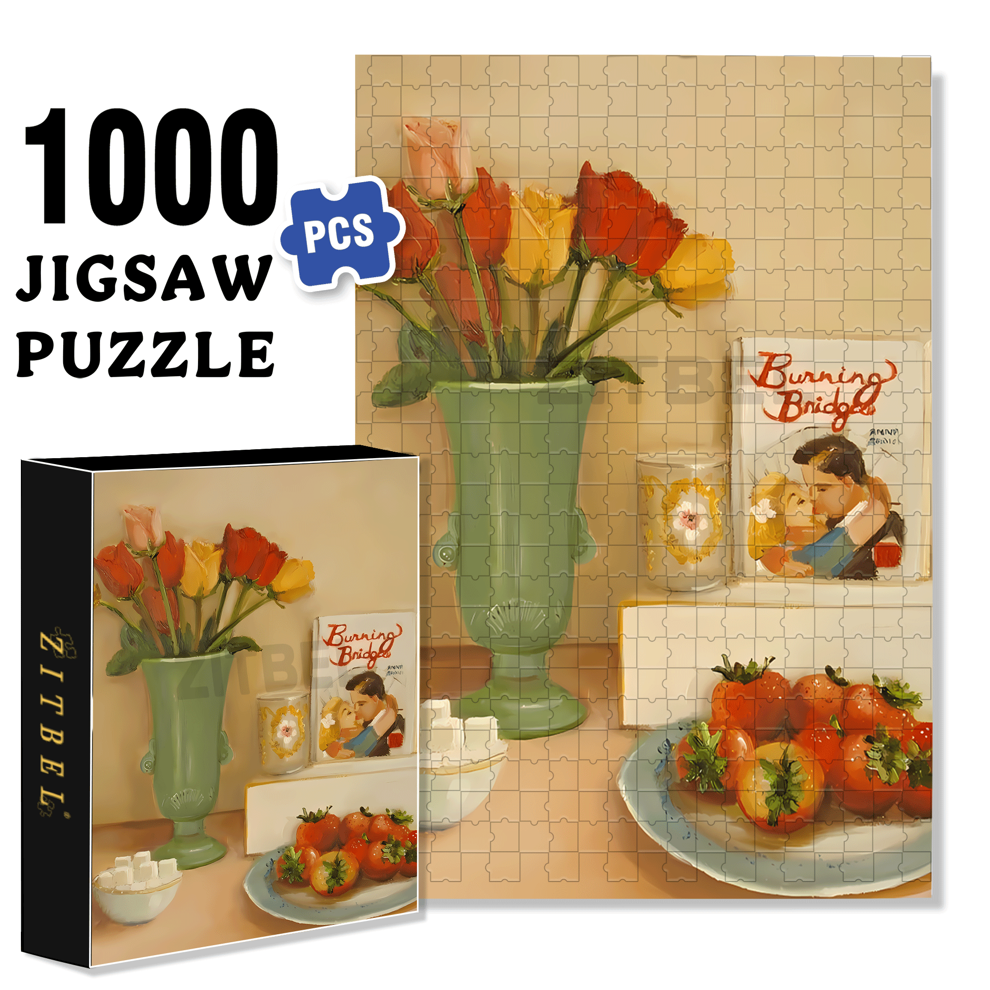 Burning Bridges 500pcs/1000pcs Jigsaw Puzzle, Scratch-Resistant, Interactive Family Game & Brain-Boosting DIY Decor, Perfect for Halloween, Christmas & New Year Gifts, Family Puzzle Game