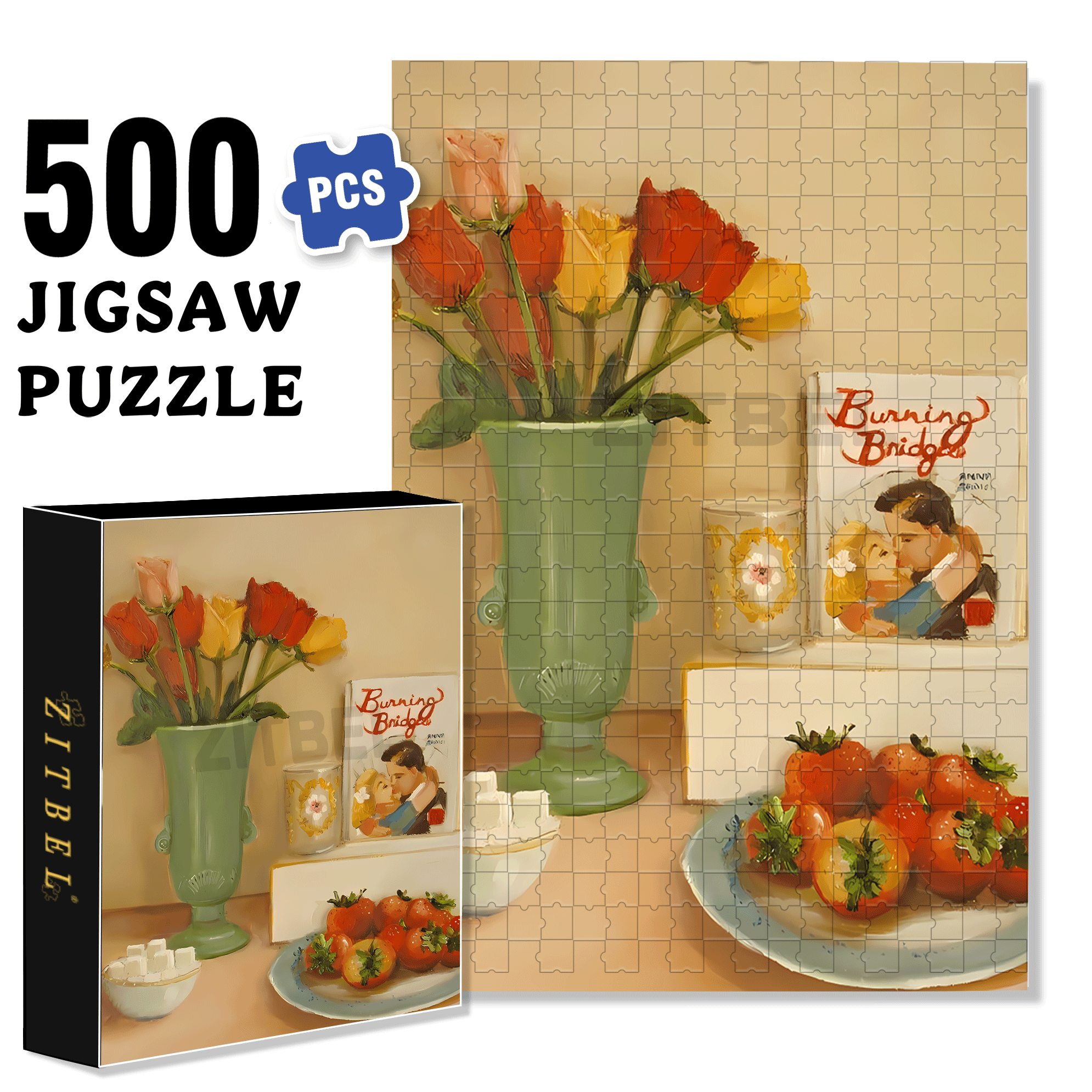 Burning Bridges 500pcs/1000pcs Jigsaw Puzzle, Scratch-Resistant, Interactive Family Game & Brain-Boosting DIY Decor, Perfect for Halloween, Christmas & New Year Gifts, Family Puzzle Game