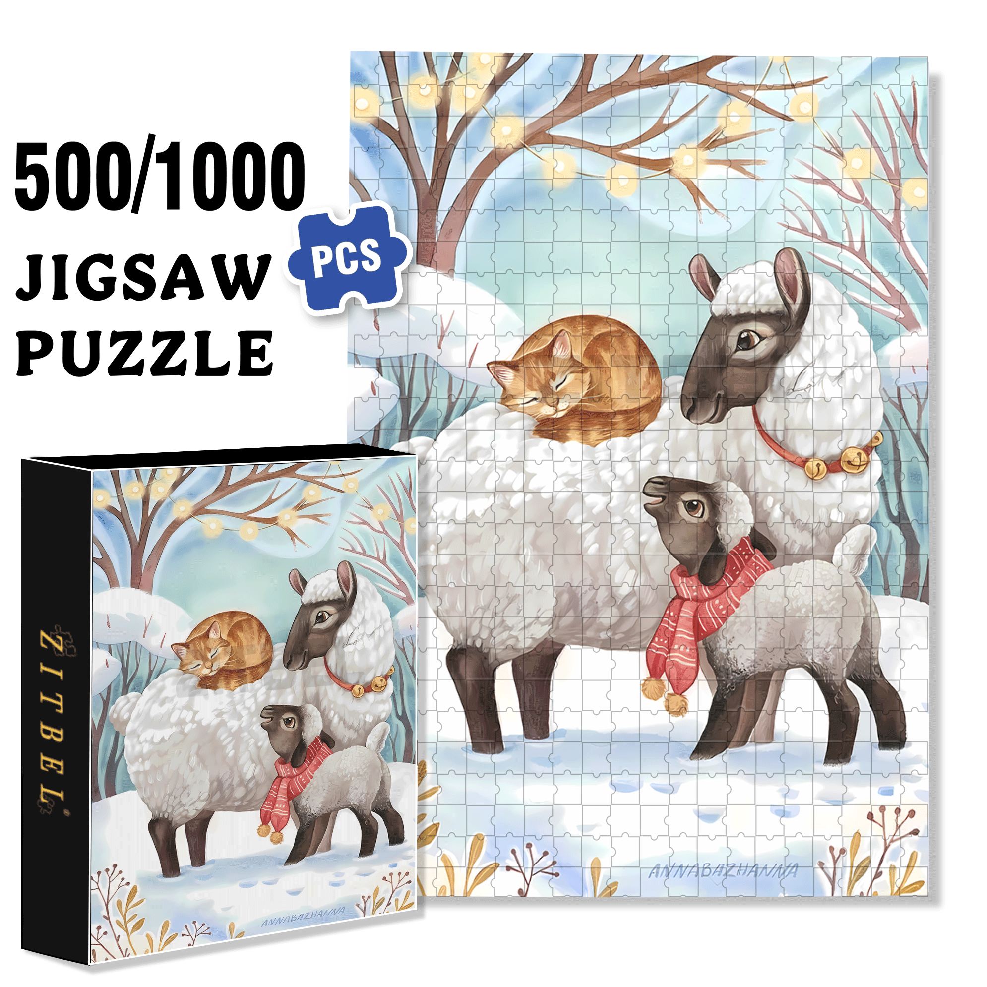 Curled-up Cat 500pcs/1000pcs Jigsaw Puzzle, Scratch-Resistant, Interactive Family Game & Brain-Boosting DIY Decor, Perfect for Halloween, Christmas & New Year Gifts, Family Puzzle Game