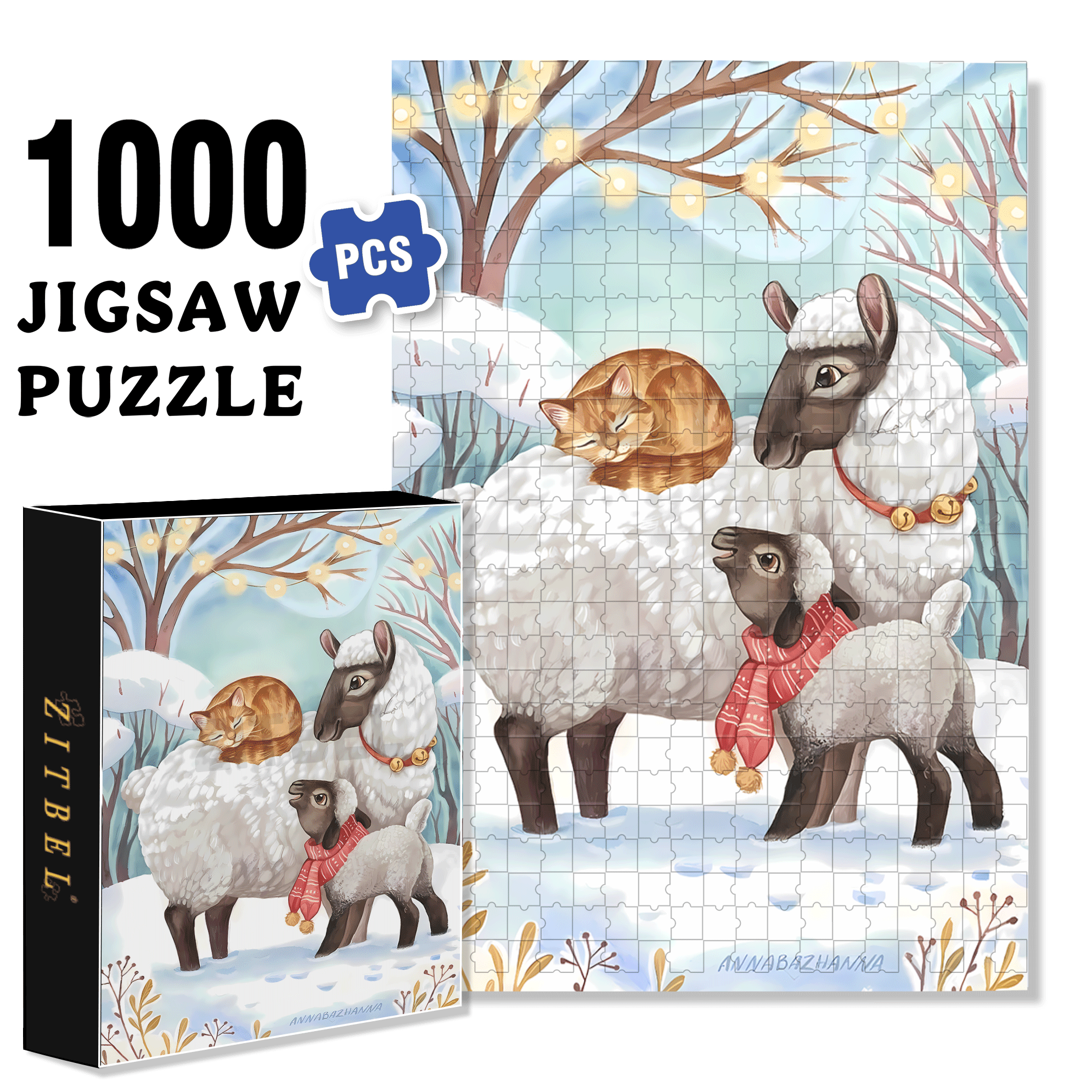 Curled-up Cat 500pcs/1000pcs Jigsaw Puzzle, Scratch-Resistant, Interactive Family Game & Brain-Boosting DIY Decor, Perfect for Halloween, Christmas & New Year Gifts, Family Puzzle Game