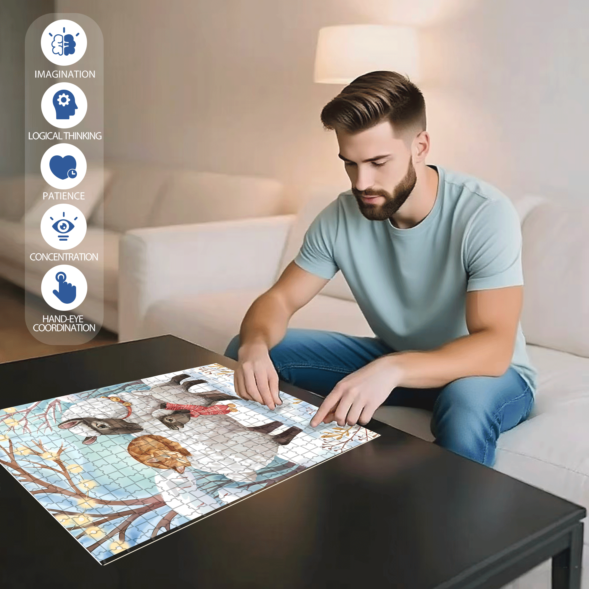 Curled-up Cat 500pcs/1000pcs Jigsaw Puzzle, Scratch-Resistant, Interactive Family Game & Brain-Boosting DIY Decor, Perfect for Halloween, Christmas & New Year Gifts, Family Puzzle Game