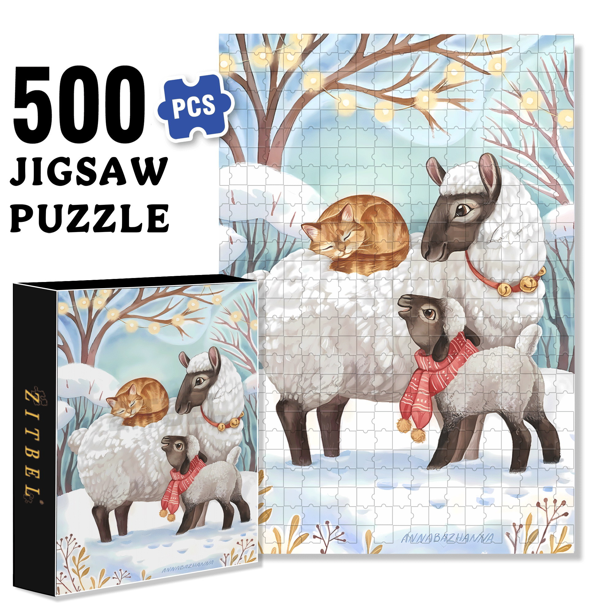 Curled-up Cat 500pcs/1000pcs Jigsaw Puzzle, Scratch-Resistant, Interactive Family Game & Brain-Boosting DIY Decor, Perfect for Halloween, Christmas & New Year Gifts, Family Puzzle Game