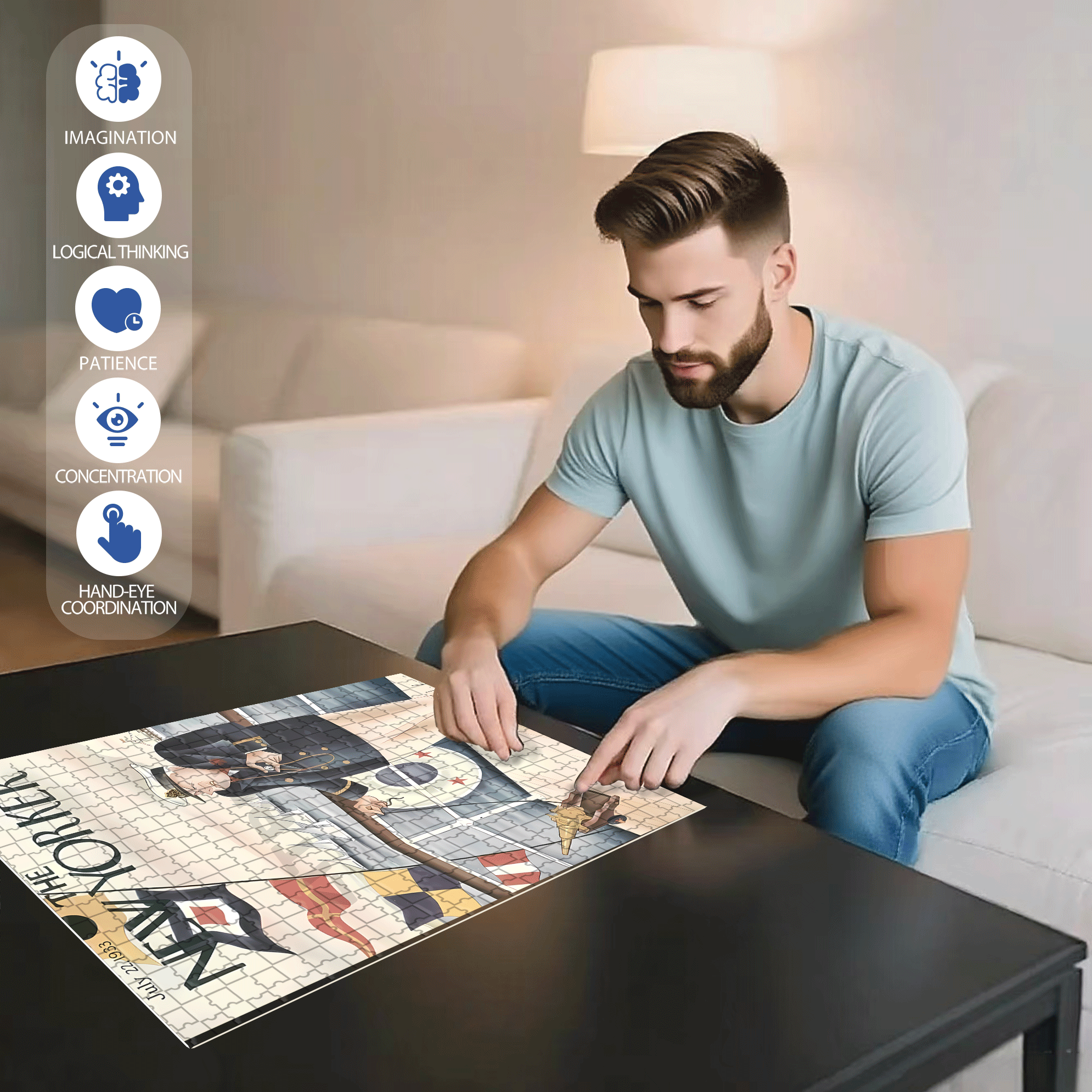 Fireside Storytelling 500pcs/1000pcs Jigsaw Puzzle, Scratch-Resistant, Interactive Family Game & Brain-Boosting DIY Decor, Perfect for Halloween, Christmas & New Year Gifts, Family Puzzle Game