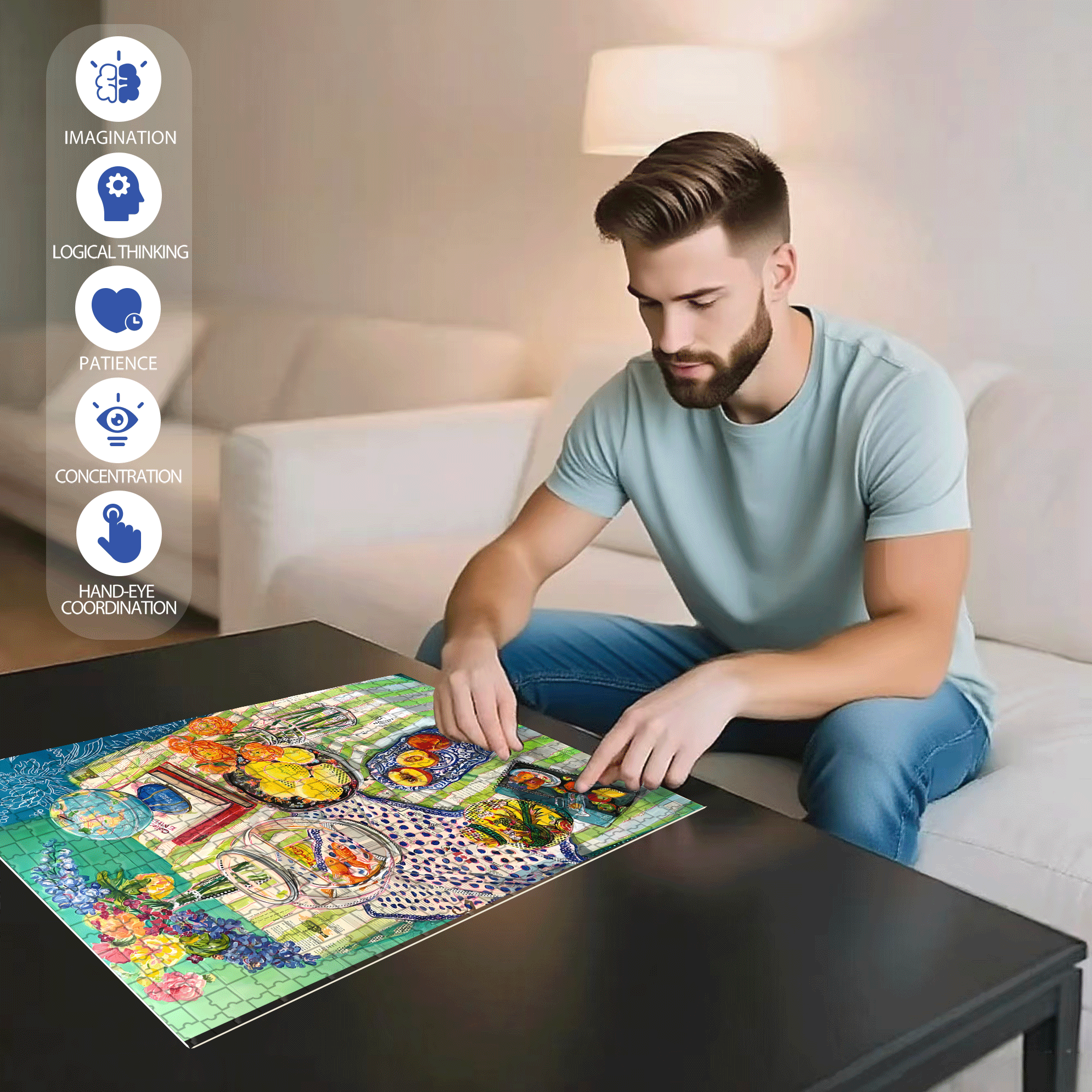 Good Mood 500pcs/1000pcs Jigsaw Puzzle, Scratch-Resistant, Interactive Family Game & Brain-Boosting DIY Decor, Perfect for Halloween, Christmas & New Year Gifts, Family Puzzle Game