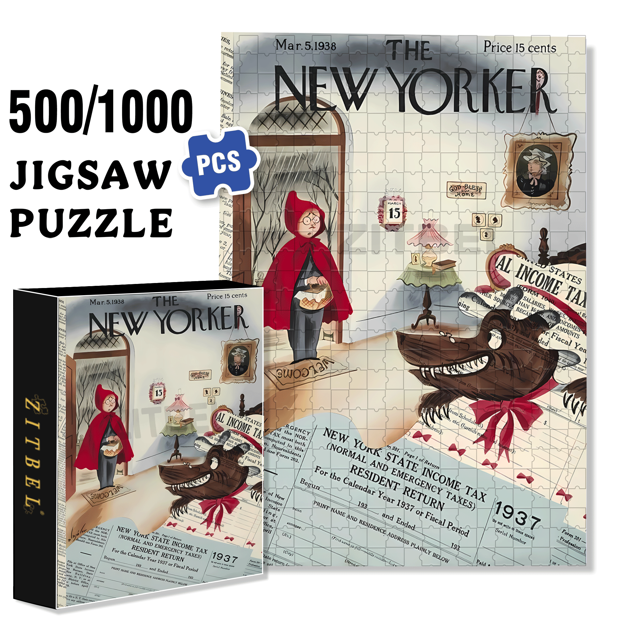 Grandma Wolf 500pcs/1000pcs Jigsaw Puzzle, Scratch-Resistant, Interactive Family Game & Brain-Boosting DIY Decor, Perfect for Halloween, Christmas & New Year Gifts, Family Puzzle Game