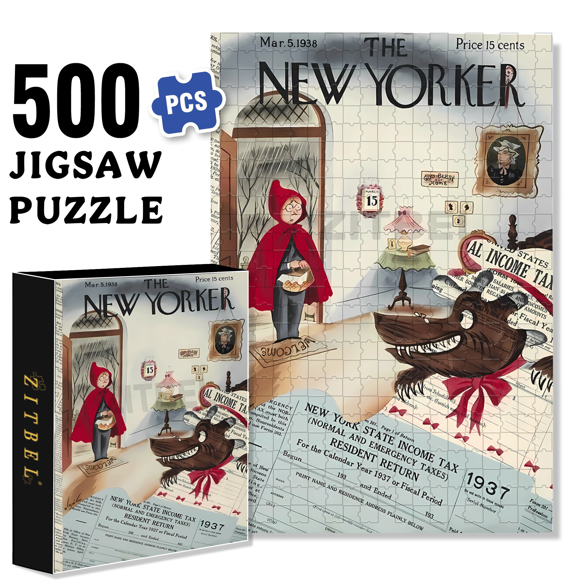 Grandma Wolf 500pcs/1000pcs Jigsaw Puzzle, Scratch-Resistant, Interactive Family Game & Brain-Boosting DIY Decor, Perfect for Halloween, Christmas & New Year Gifts, Family Puzzle Game
