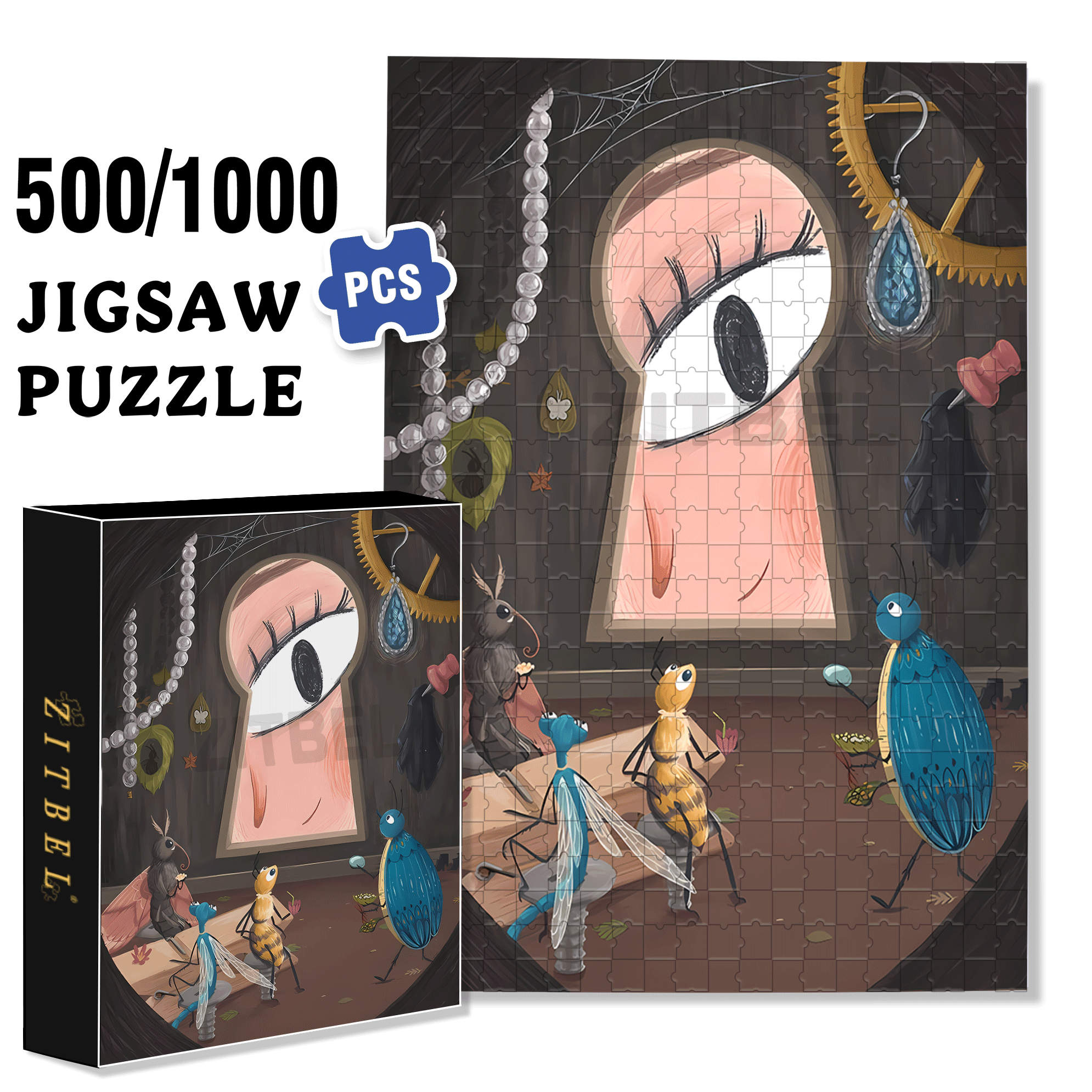 Keyhole 500pcs/1000pcs Jigsaw Puzzle, Scratch-Resistant, Interactive Family Game & Brain-Boosting DIY Decor, Perfect for Halloween, Christmas & New Year Gifts, Family Puzzle Game