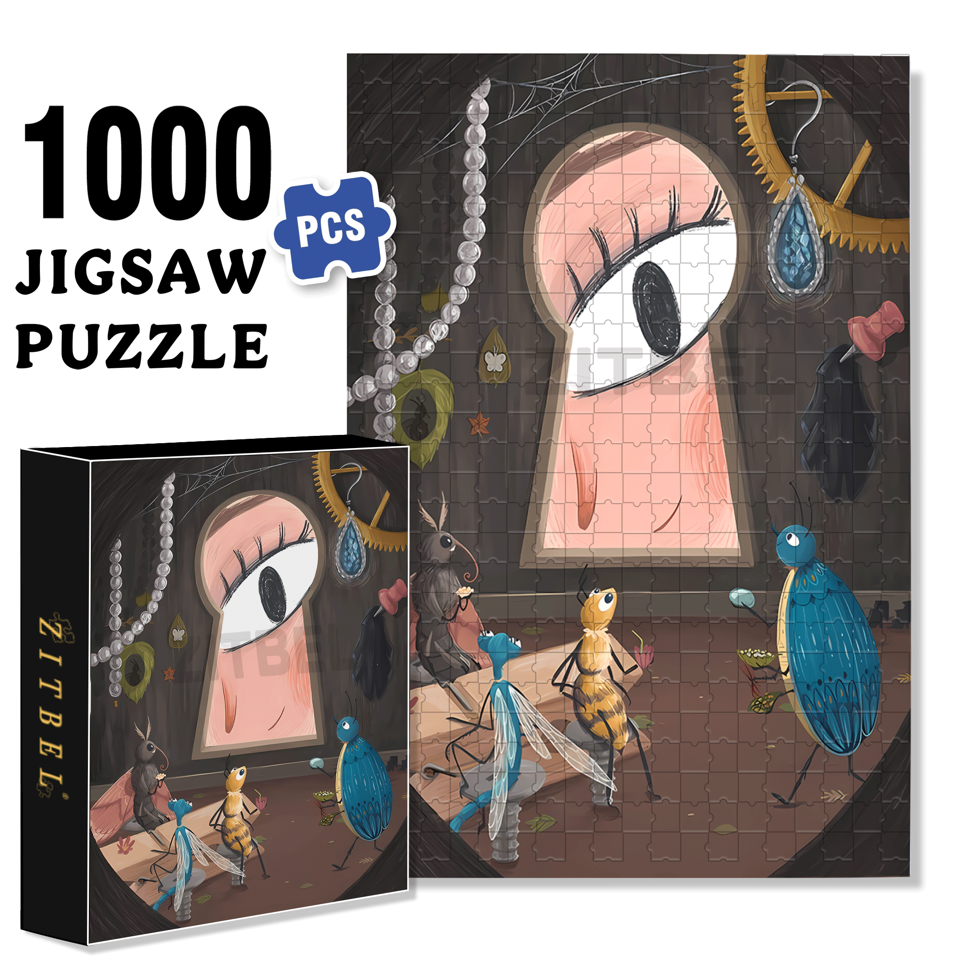 Keyhole 500pcs/1000pcs Jigsaw Puzzle, Scratch-Resistant, Interactive Family Game & Brain-Boosting DIY Decor, Perfect for Halloween, Christmas & New Year Gifts, Family Puzzle Game