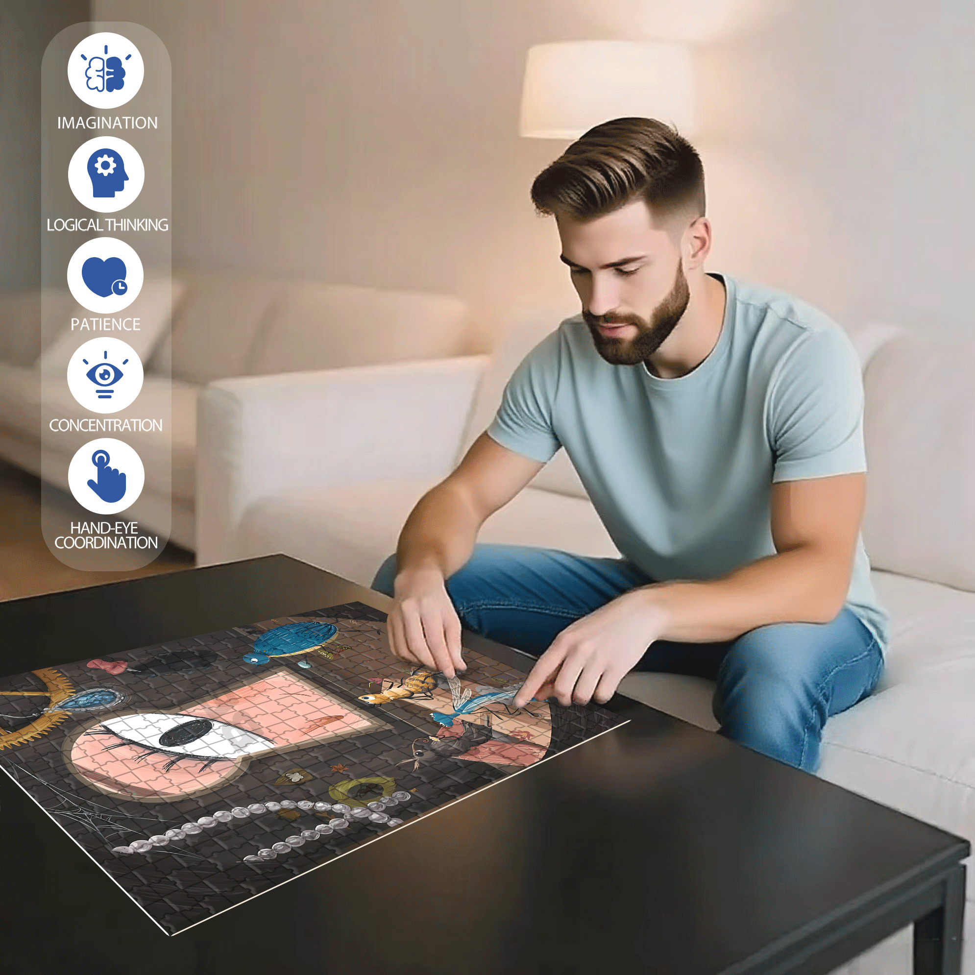 Keyhole 500pcs/1000pcs Jigsaw Puzzle, Scratch-Resistant, Interactive Family Game & Brain-Boosting DIY Decor, Perfect for Halloween, Christmas & New Year Gifts, Family Puzzle Game