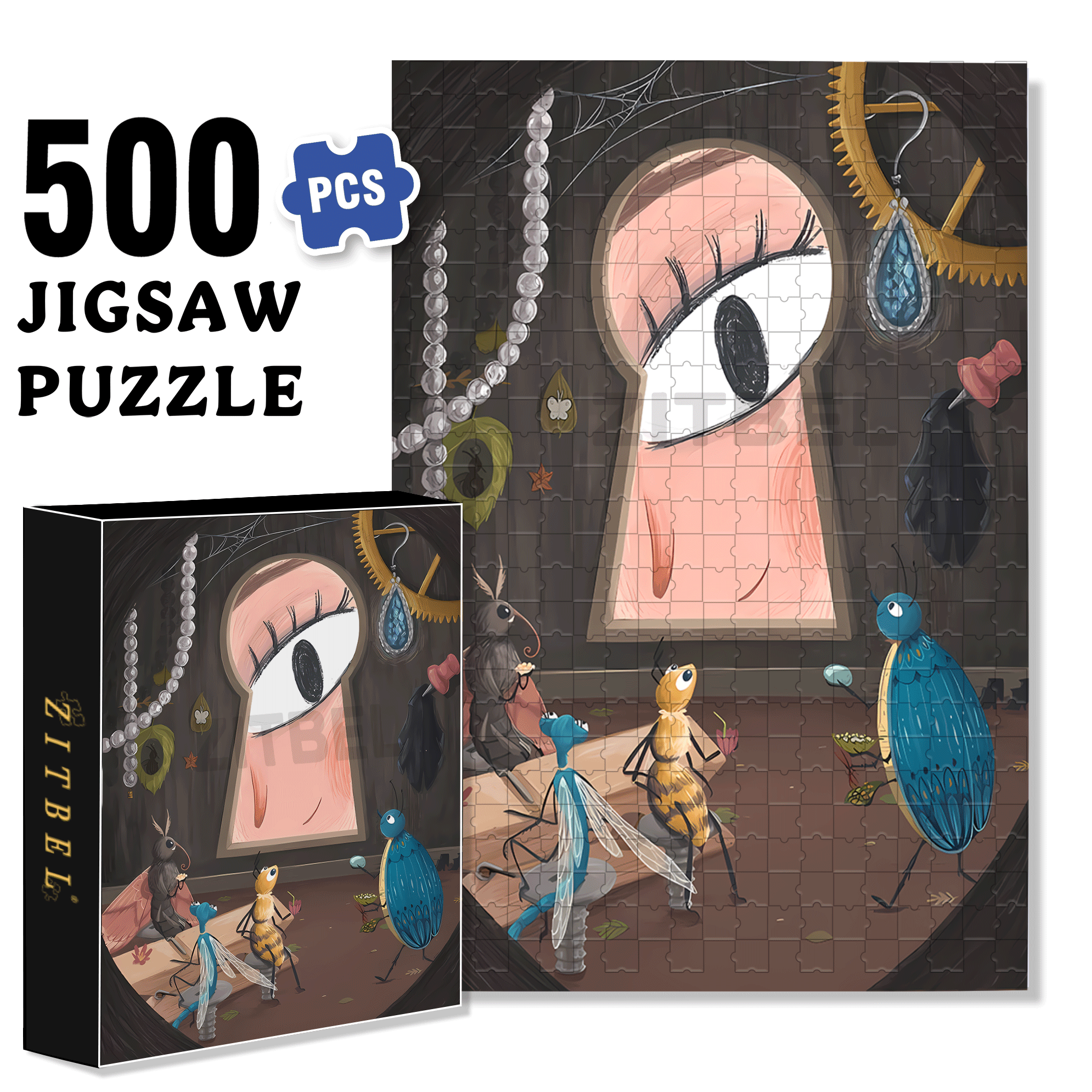 Keyhole 500pcs/1000pcs Jigsaw Puzzle, Scratch-Resistant, Interactive Family Game & Brain-Boosting DIY Decor, Perfect for Halloween, Christmas & New Year Gifts, Family Puzzle Game