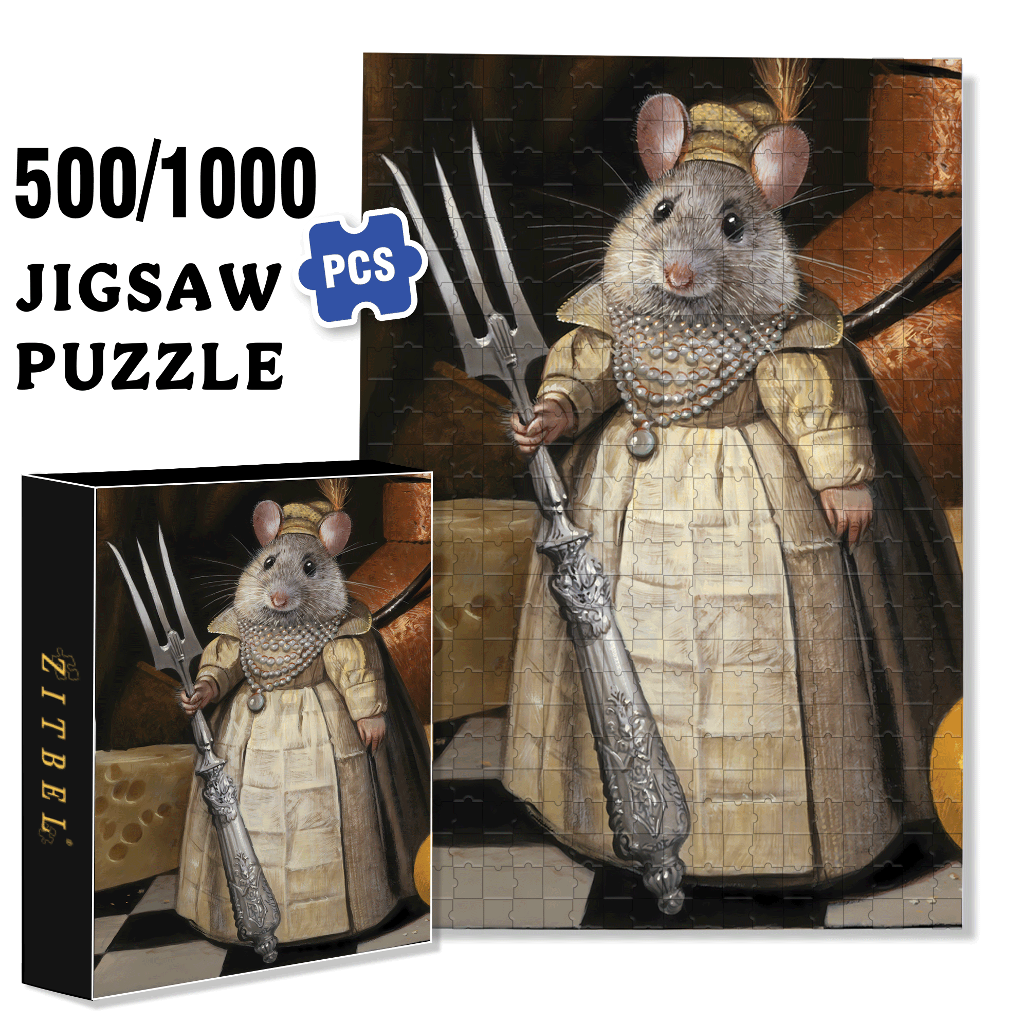 Lady Camembert 500pcs/1000pcs Jigsaw Puzzle, Scratch-Resistant, Interactive Family Game & Brain-Boosting DIY Decor, Perfect for Halloween, Christmas & New Year Gifts, Family Puzzle Game