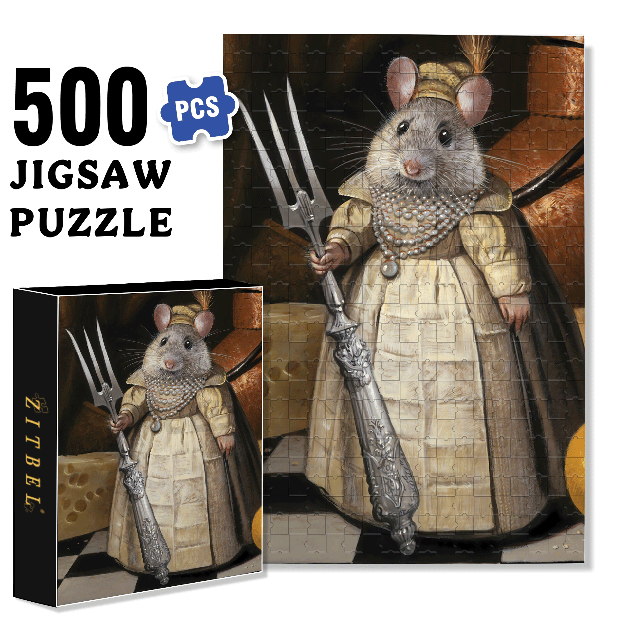 Lady Camembert 500pcs/1000pcs Jigsaw Puzzle, Scratch-Resistant, Interactive Family Game & Brain-Boosting DIY Decor, Perfect for Halloween, Christmas & New Year Gifts, Family Puzzle Game
