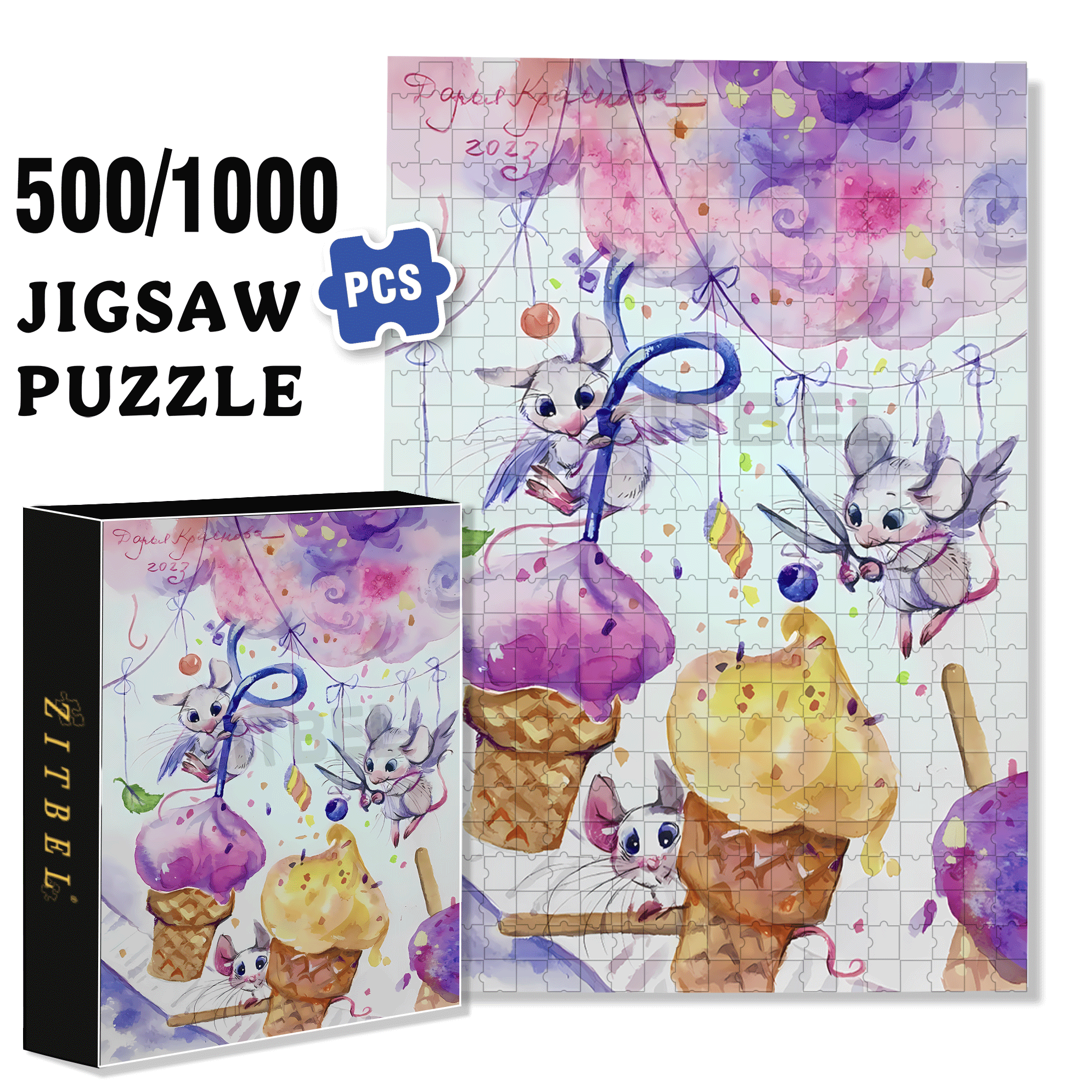 Mouse Angel 500pcs/1000pcs Jigsaw Puzzle, Scratch-Resistant, Interactive Family Game & Brain-Boosting DIY Decor, Perfect for Halloween, Christmas & New Year Gifts, Family Puzzle Game