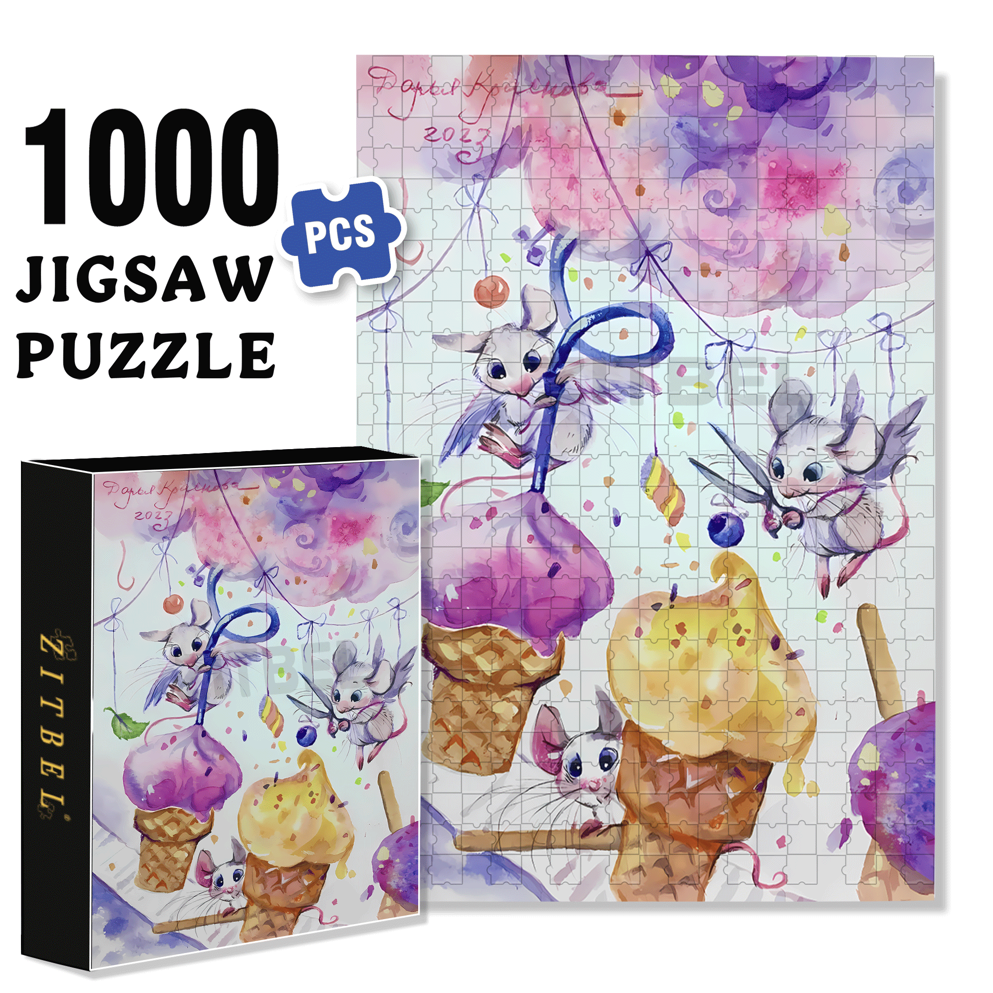 Mouse Angel 500pcs/1000pcs Jigsaw Puzzle, Scratch-Resistant, Interactive Family Game & Brain-Boosting DIY Decor, Perfect for Halloween, Christmas & New Year Gifts, Family Puzzle Game