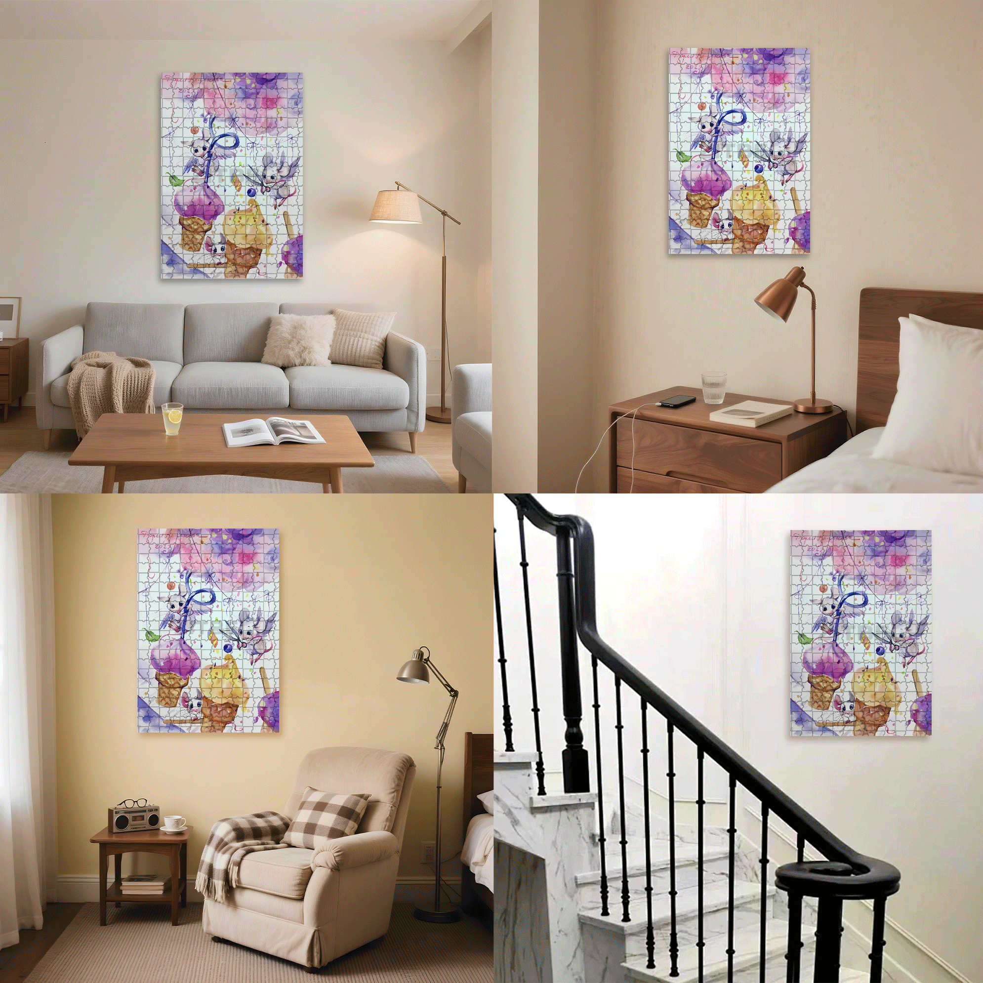 Mouse Angel 500pcs/1000pcs Jigsaw Puzzle, Scratch-Resistant, Interactive Family Game & Brain-Boosting DIY Decor, Perfect for Halloween, Christmas & New Year Gifts, Family Puzzle Game