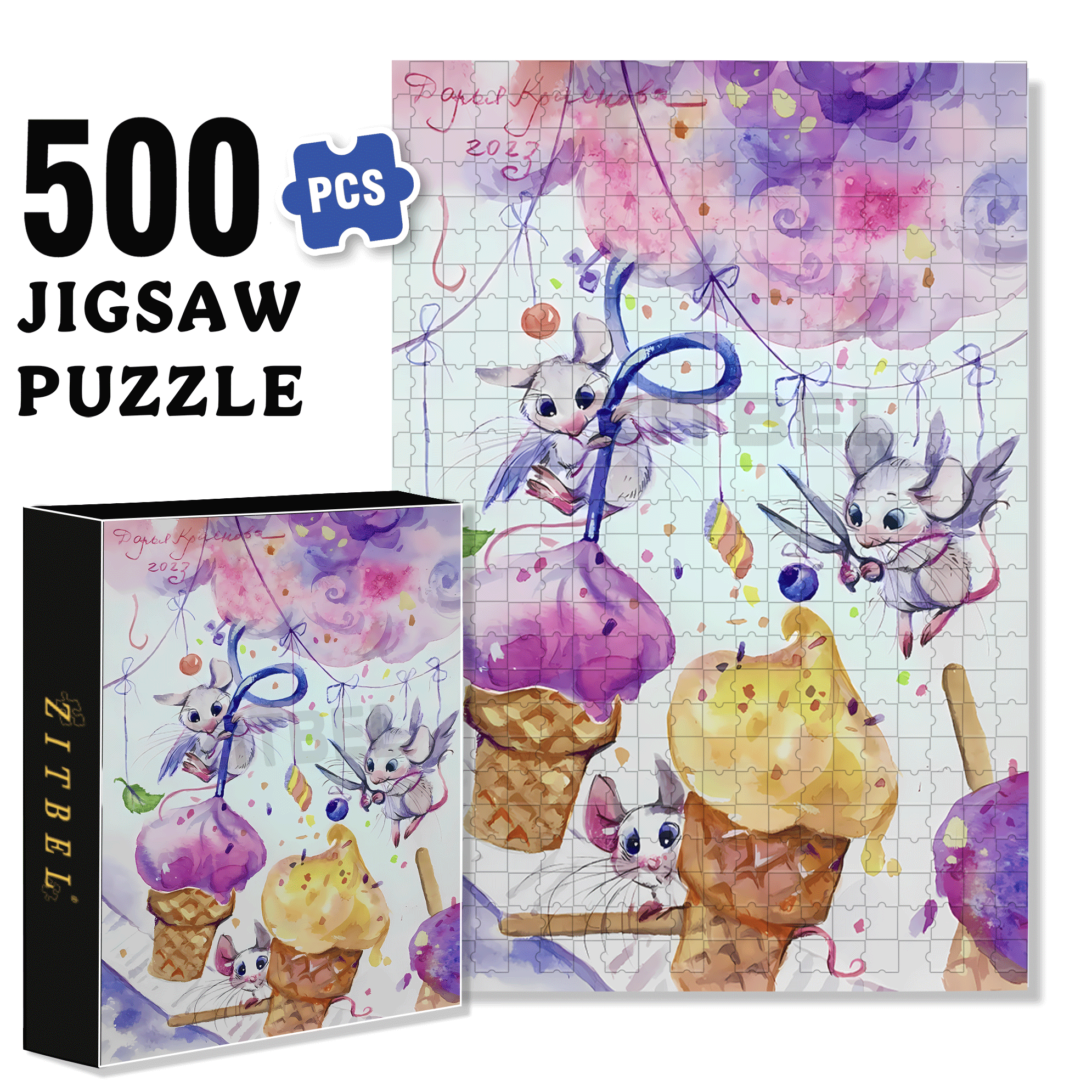 Mouse Angel 500pcs/1000pcs Jigsaw Puzzle, Scratch-Resistant, Interactive Family Game & Brain-Boosting DIY Decor, Perfect for Halloween, Christmas & New Year Gifts, Family Puzzle Game