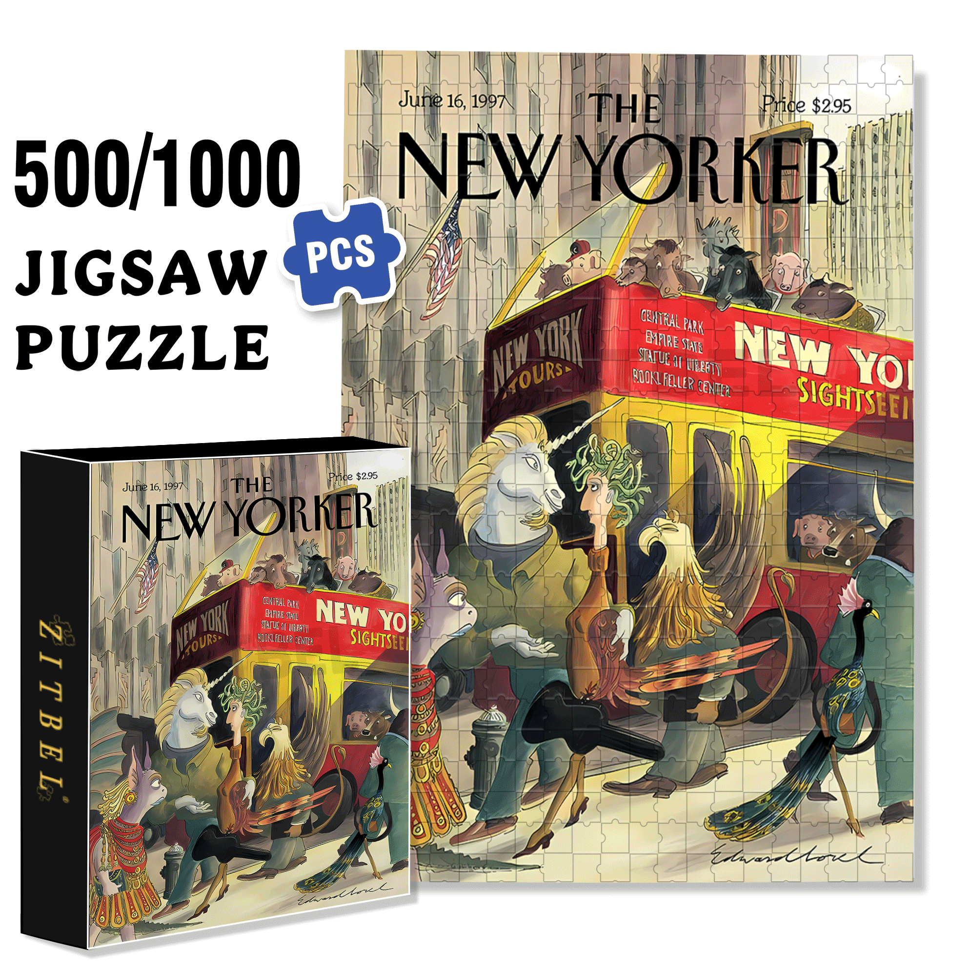 New York Sightseeing 500pcs/1000pcs Jigsaw Puzzle, Scratch-Resistant, Interactive Family Game & Brain-Boosting DIY Decor, Perfect for Halloween, Christmas & New Year Gifts, Family Puzzle Game