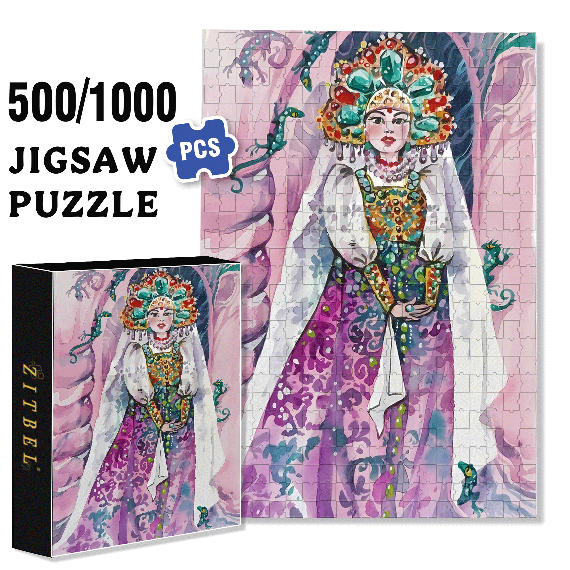 Noble Lady 500pcs/1000pcs Jigsaw Puzzle, Scratch-Resistant, Interactive Family Game & Brain-Boosting DIY Decor, Perfect for Halloween, Christmas & New Year Gifts, Family Puzzle Game