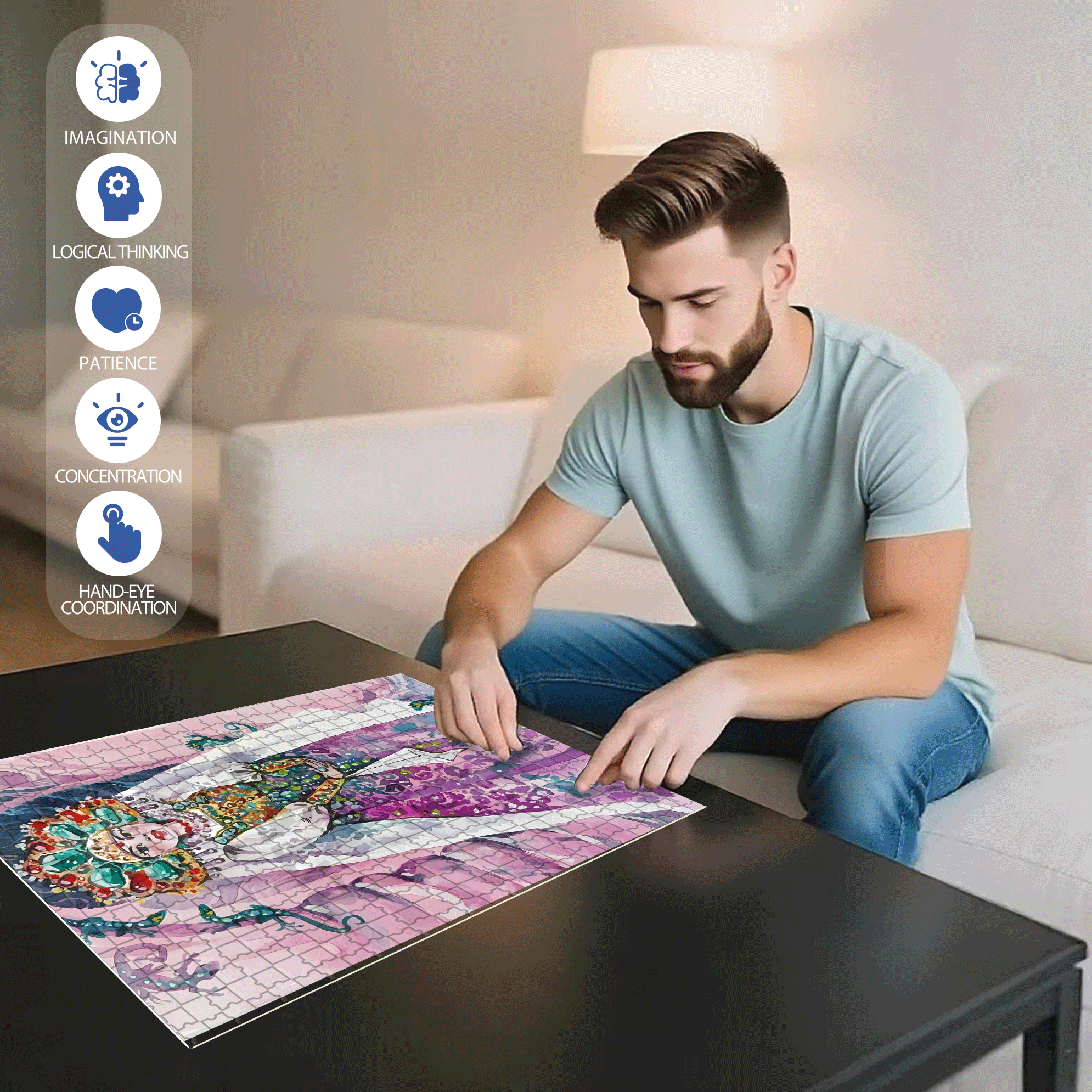Noble Lady 500pcs/1000pcs Jigsaw Puzzle, Scratch-Resistant, Interactive Family Game & Brain-Boosting DIY Decor, Perfect for Halloween, Christmas & New Year Gifts, Family Puzzle Game
