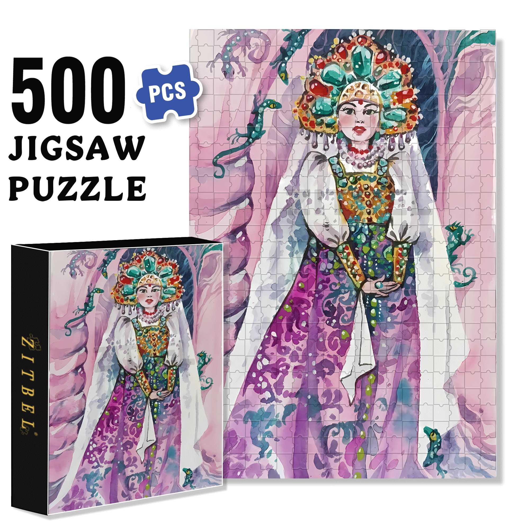 Noble Lady 500pcs/1000pcs Jigsaw Puzzle, Scratch-Resistant, Interactive Family Game & Brain-Boosting DIY Decor, Perfect for Halloween, Christmas & New Year Gifts, Family Puzzle Game