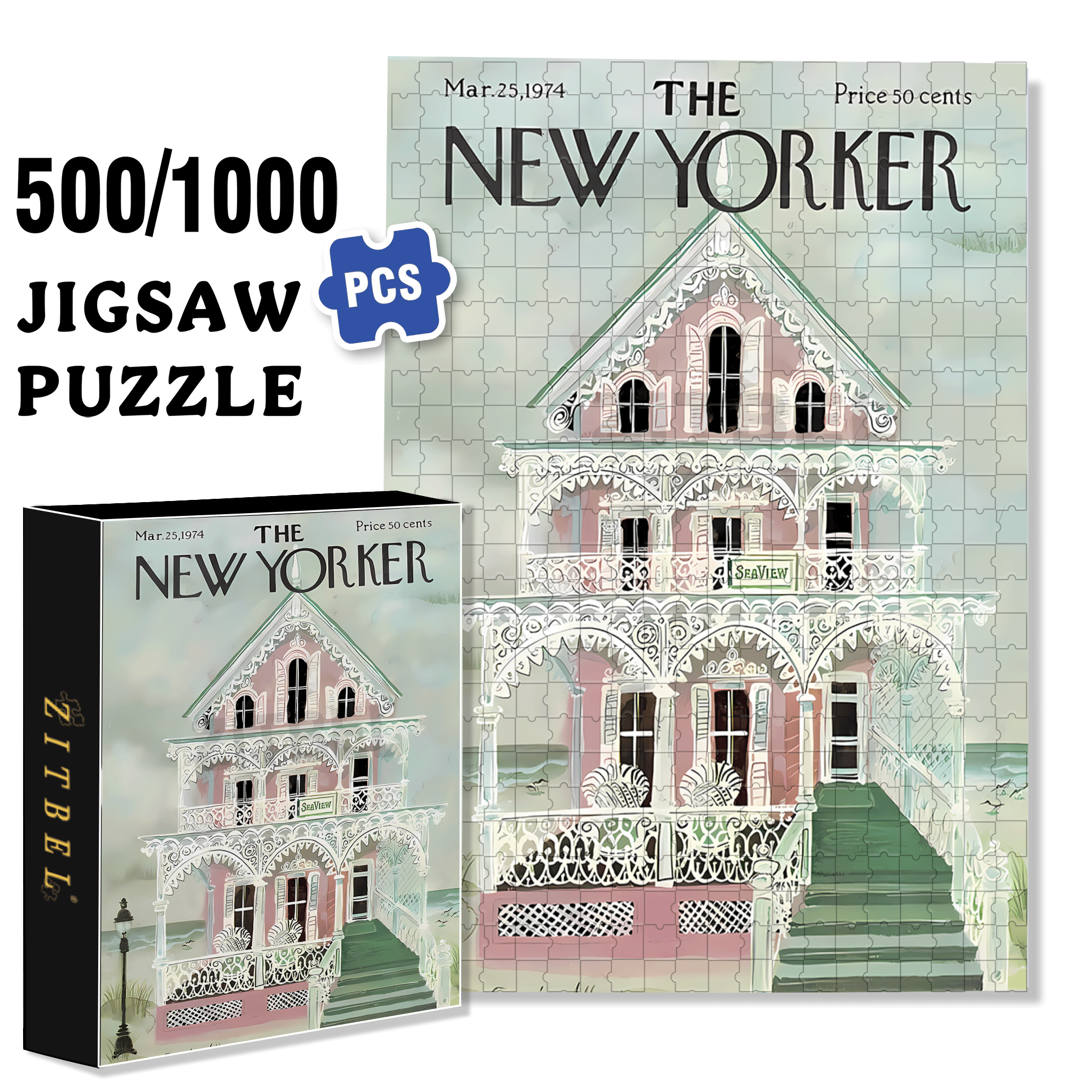 Sea View 500pcs/1000pcs Jigsaw Puzzle, Scratch-Resistant, Interactive Family Game & Brain-Boosting DIY Decor, Perfect for Halloween, Christmas & New Year Gifts, Family Puzzle Game