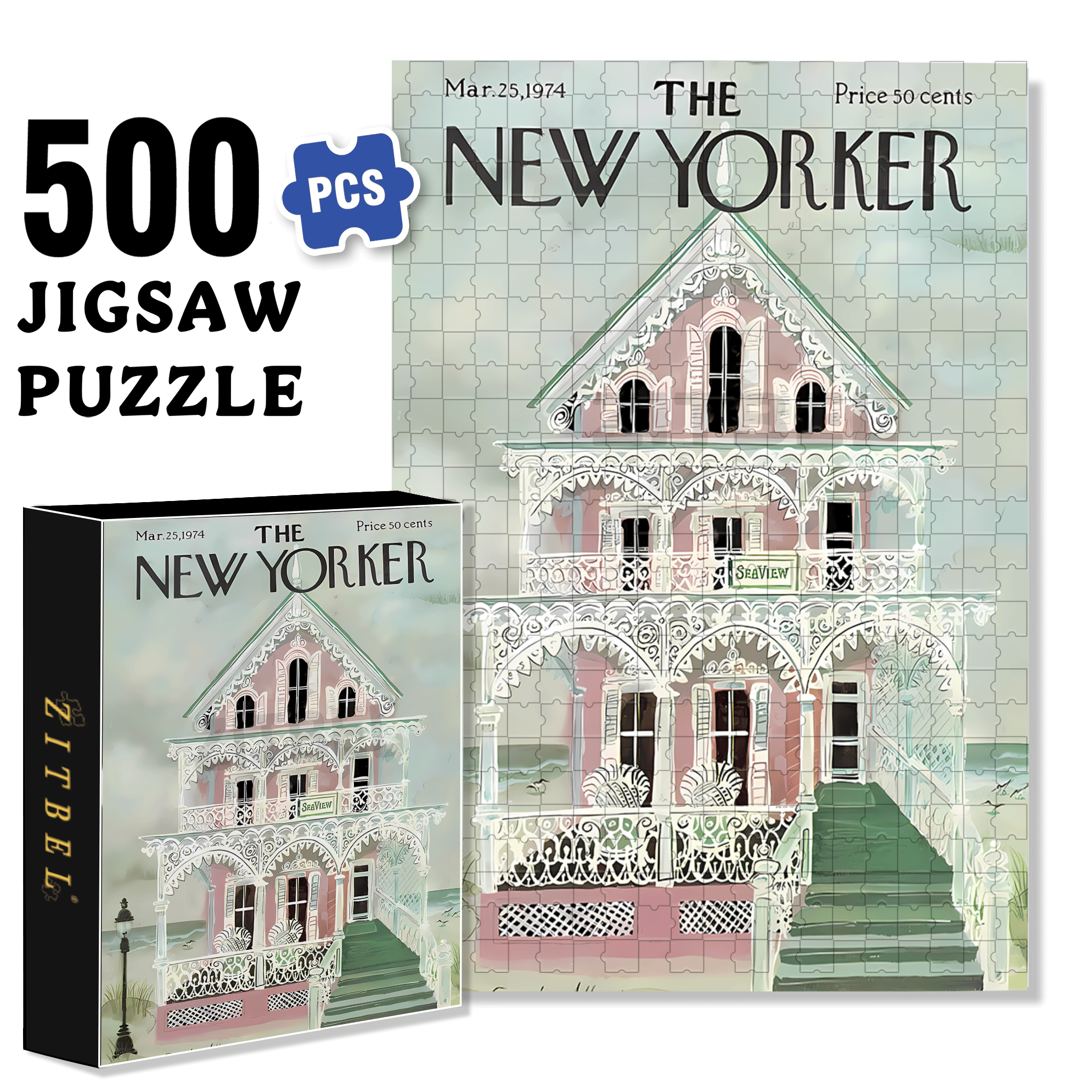 Sea View 500pcs/1000pcs Jigsaw Puzzle, Scratch-Resistant, Interactive Family Game & Brain-Boosting DIY Decor, Perfect for Halloween, Christmas & New Year Gifts, Family Puzzle Game