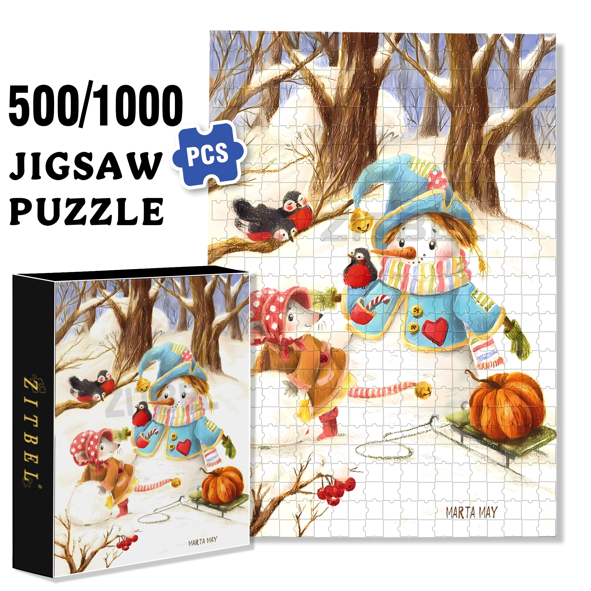 Snowball 500pcs/1000pcs Jigsaw Puzzle, Scratch-Resistant, Interactive Family Game & Brain-Boosting DIY Decor, Perfect for Halloween, Christmas & New Year Gifts, Family Puzzle Game