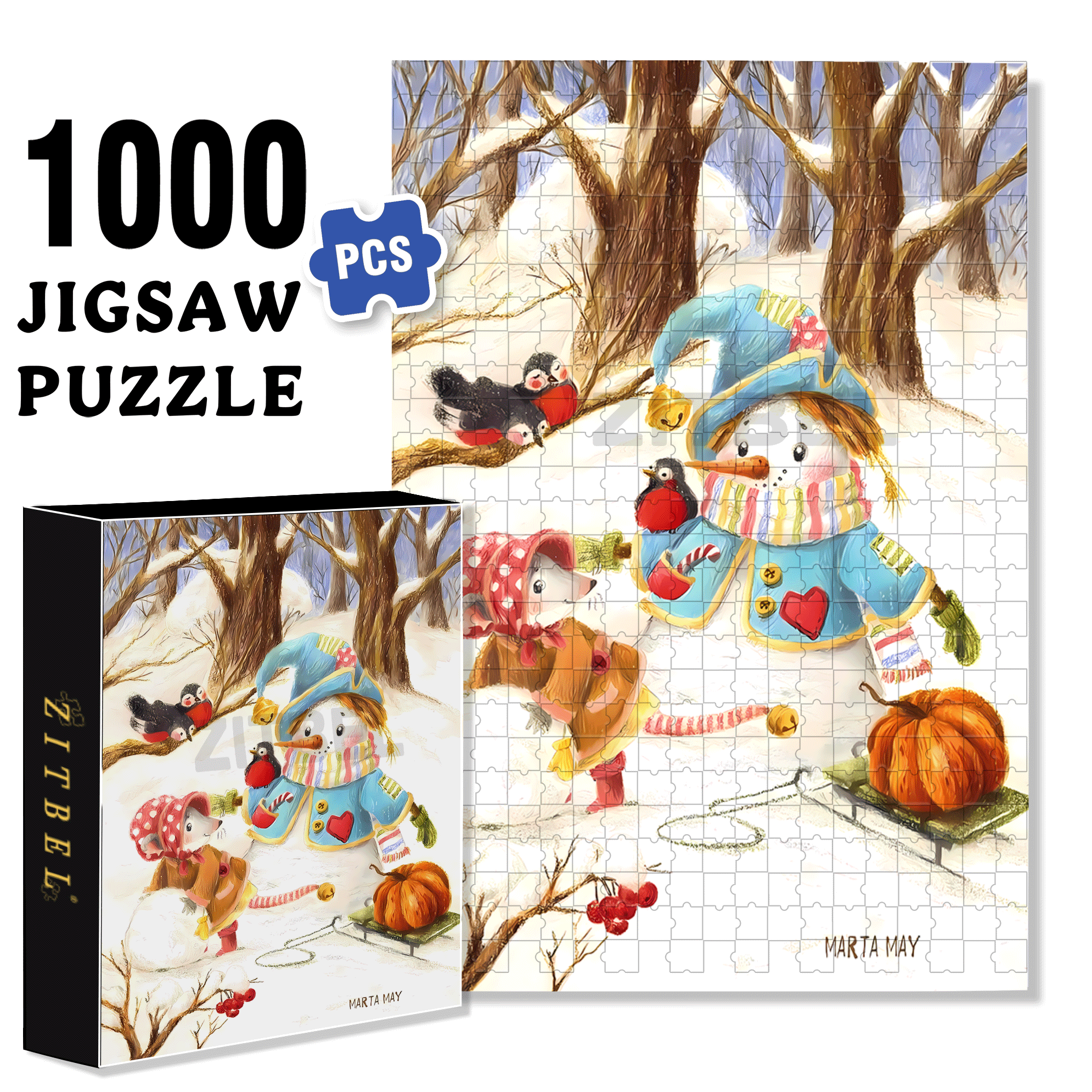 Snowball 500pcs/1000pcs Jigsaw Puzzle, Scratch-Resistant, Interactive Family Game & Brain-Boosting DIY Decor, Perfect for Halloween, Christmas & New Year Gifts, Family Puzzle Game