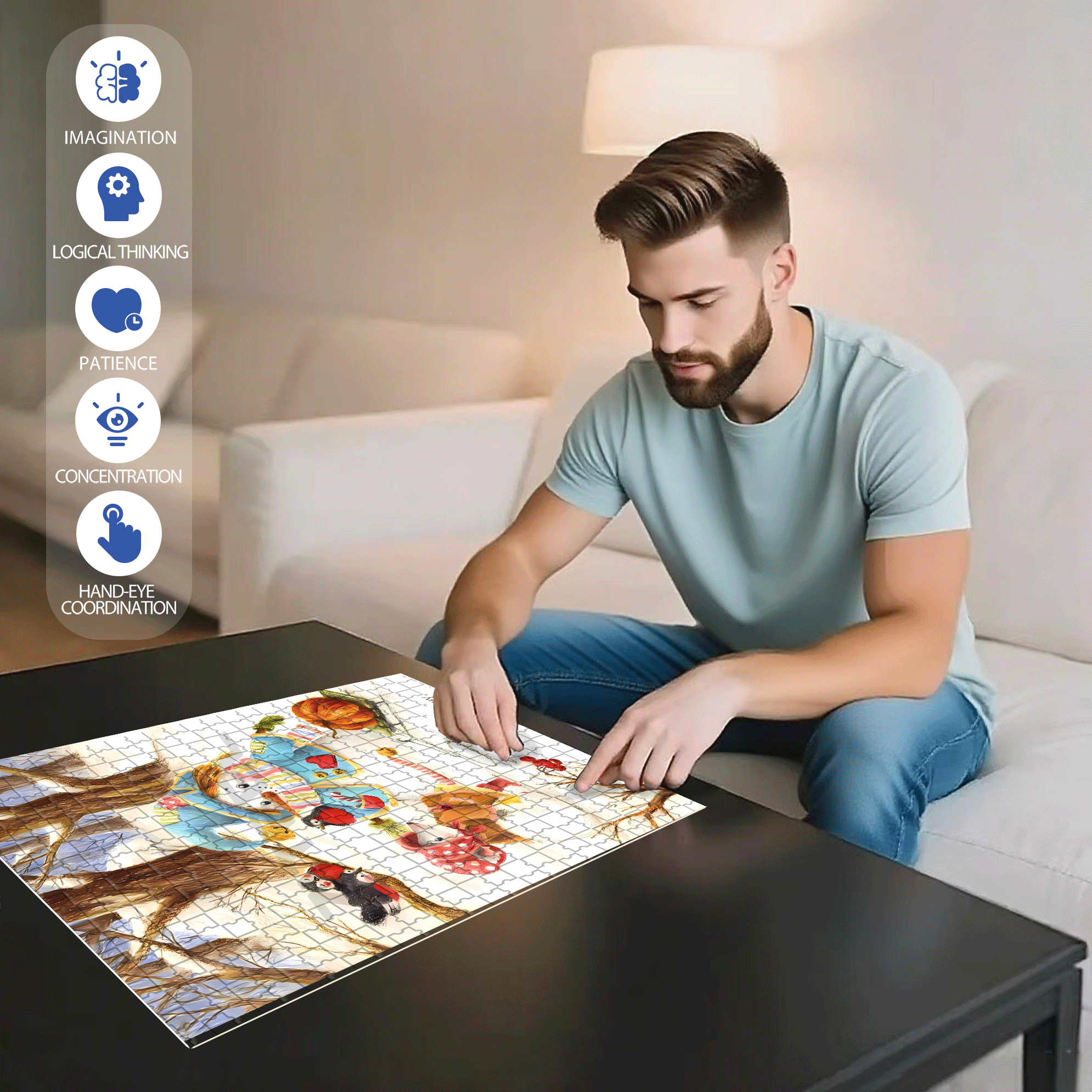 Snowball 500pcs/1000pcs Jigsaw Puzzle, Scratch-Resistant, Interactive Family Game & Brain-Boosting DIY Decor, Perfect for Halloween, Christmas & New Year Gifts, Family Puzzle Game